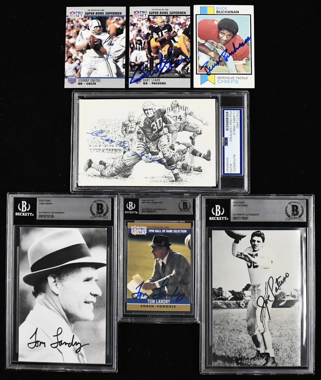"Nice lot of (7) HOFers signed football cards and postcards (VG-NM/MT)