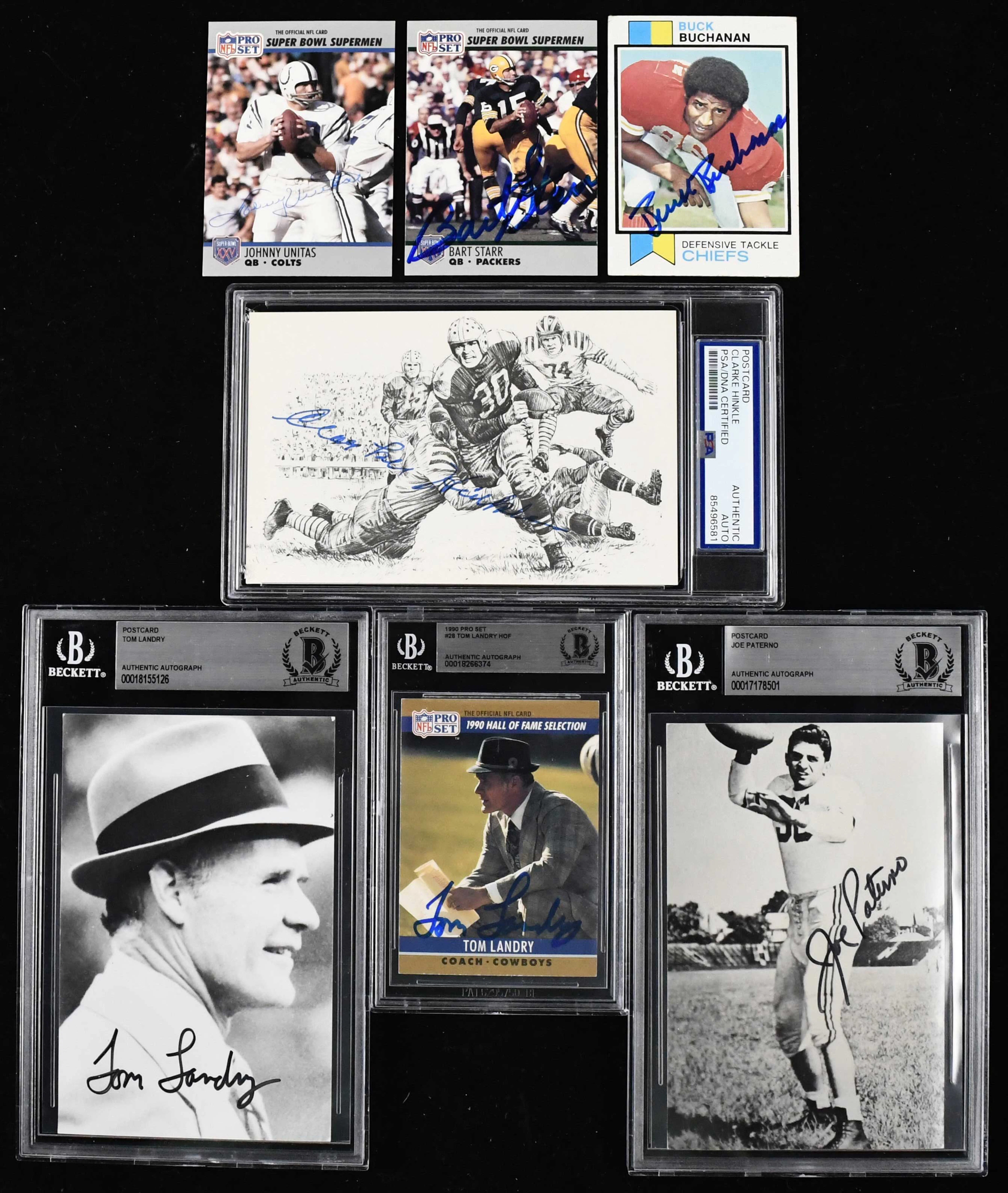 "Nice lot of (7) HOFers signed football cards and postcards (VG-NM/MT)