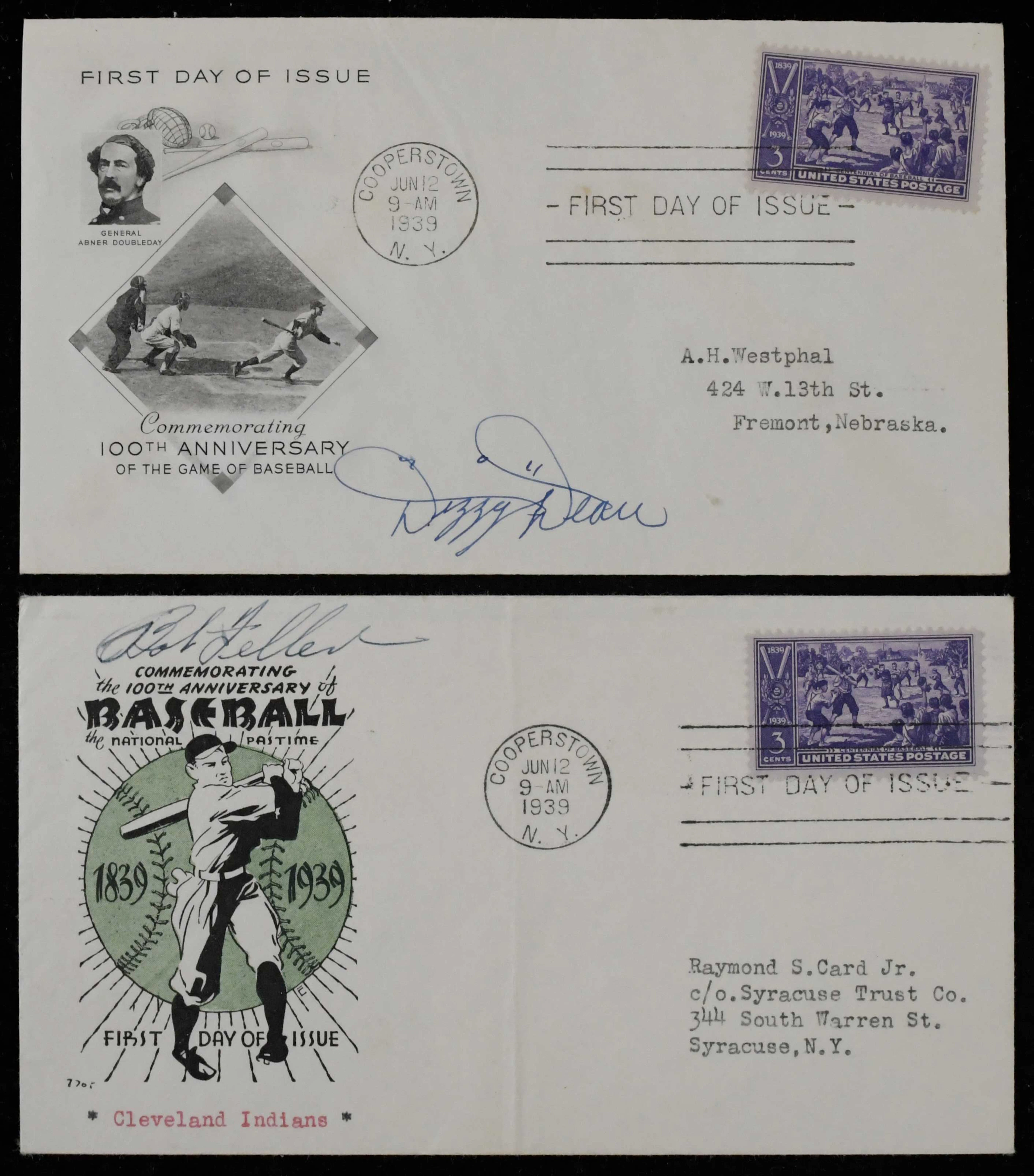 "Dizzy Dean and Bob Feller autographed 1939 Centennial cachets (Sigs