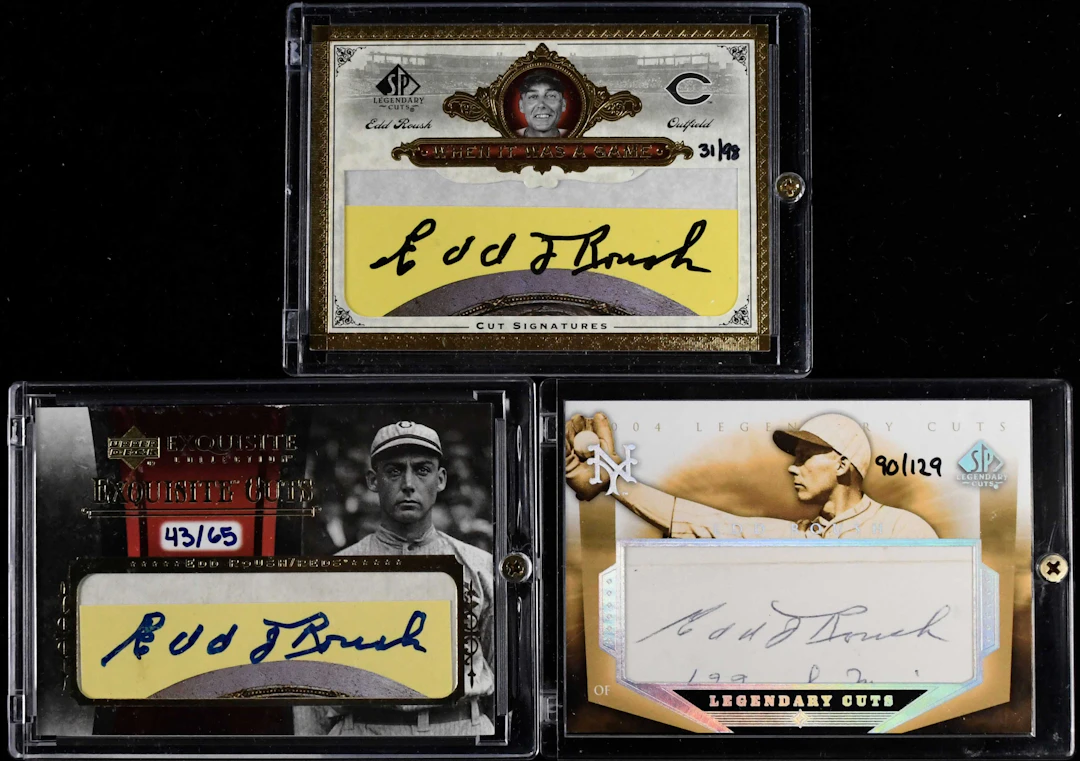 "Lot of (3) Edd Roush signed serial #ed insert cards (NM-NM/MT)