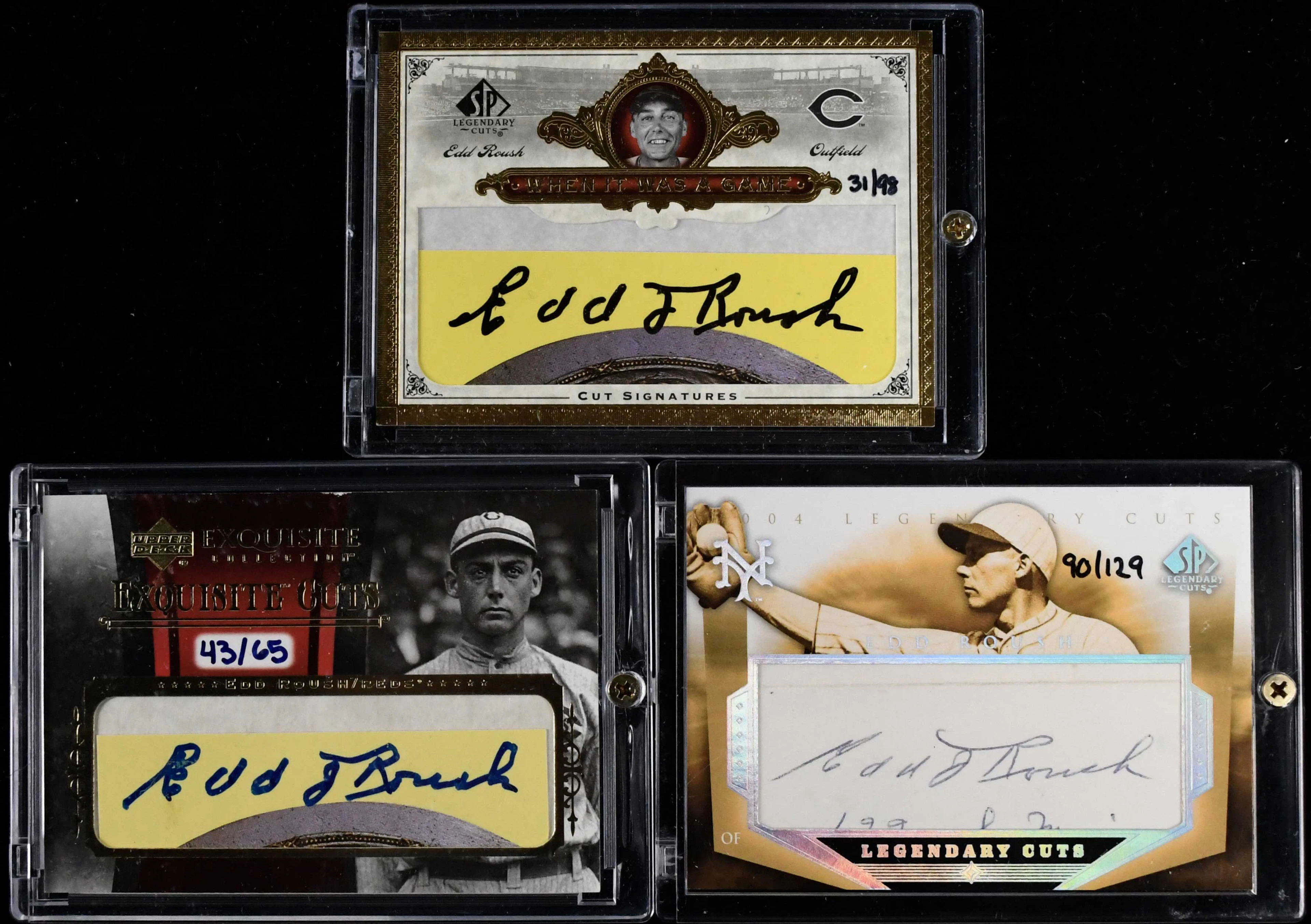 "Lot of (3) Edd Roush signed serial #ed insert cards (NM-NM/MT)