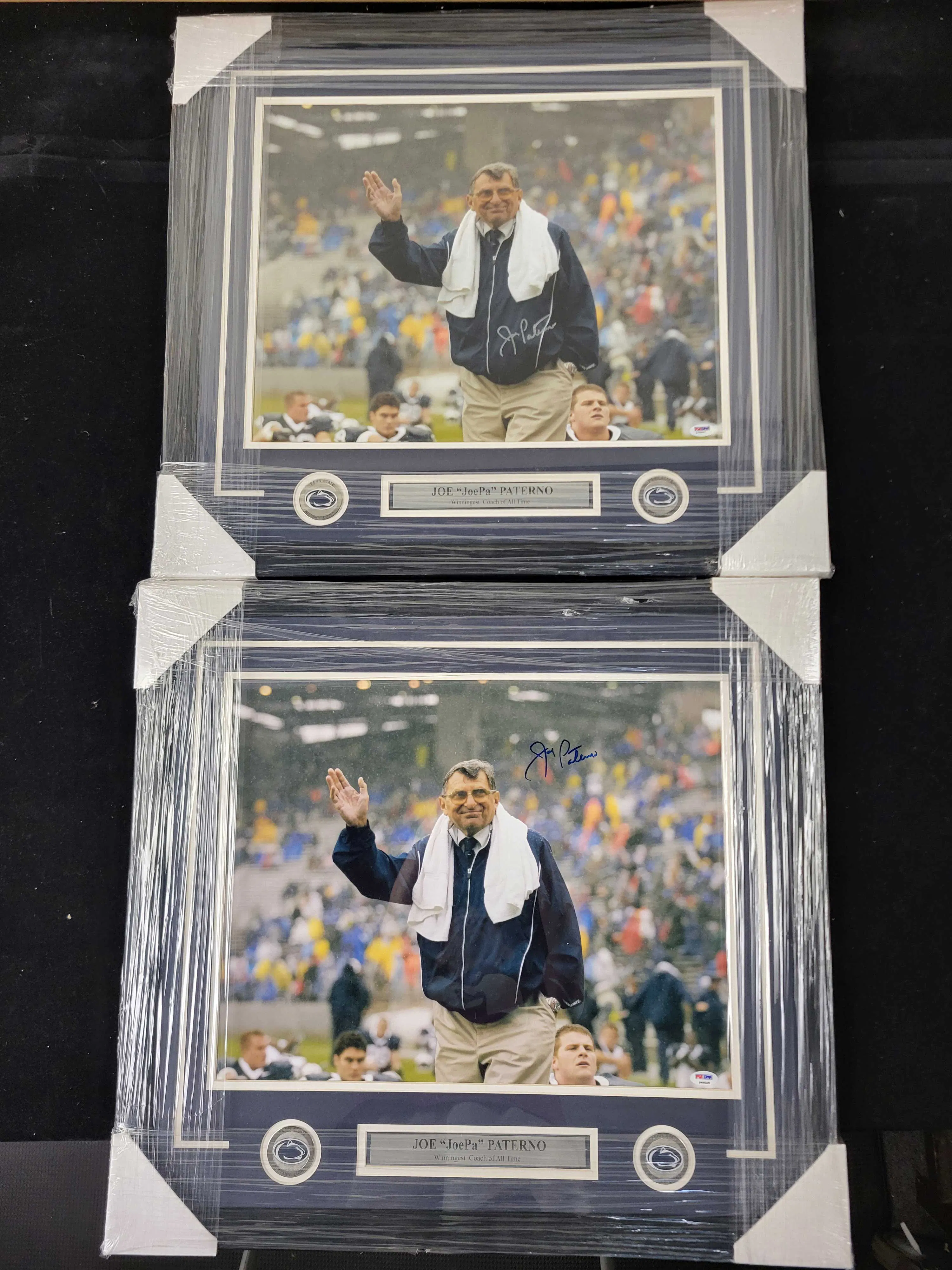"Pair of larger Joe Paterno framed and autographed photos...