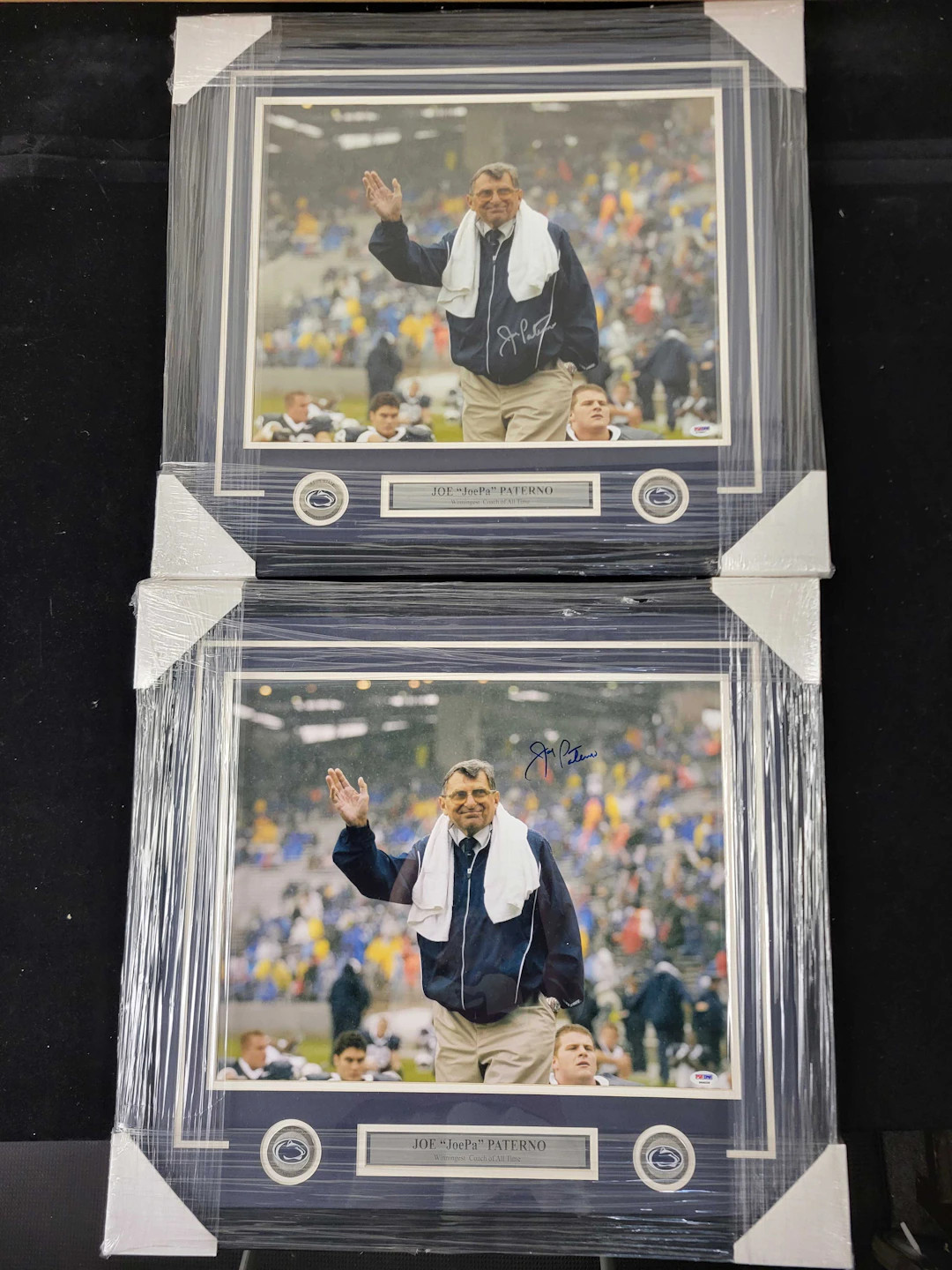 "Pair of larger Joe Paterno framed and autographed photos...