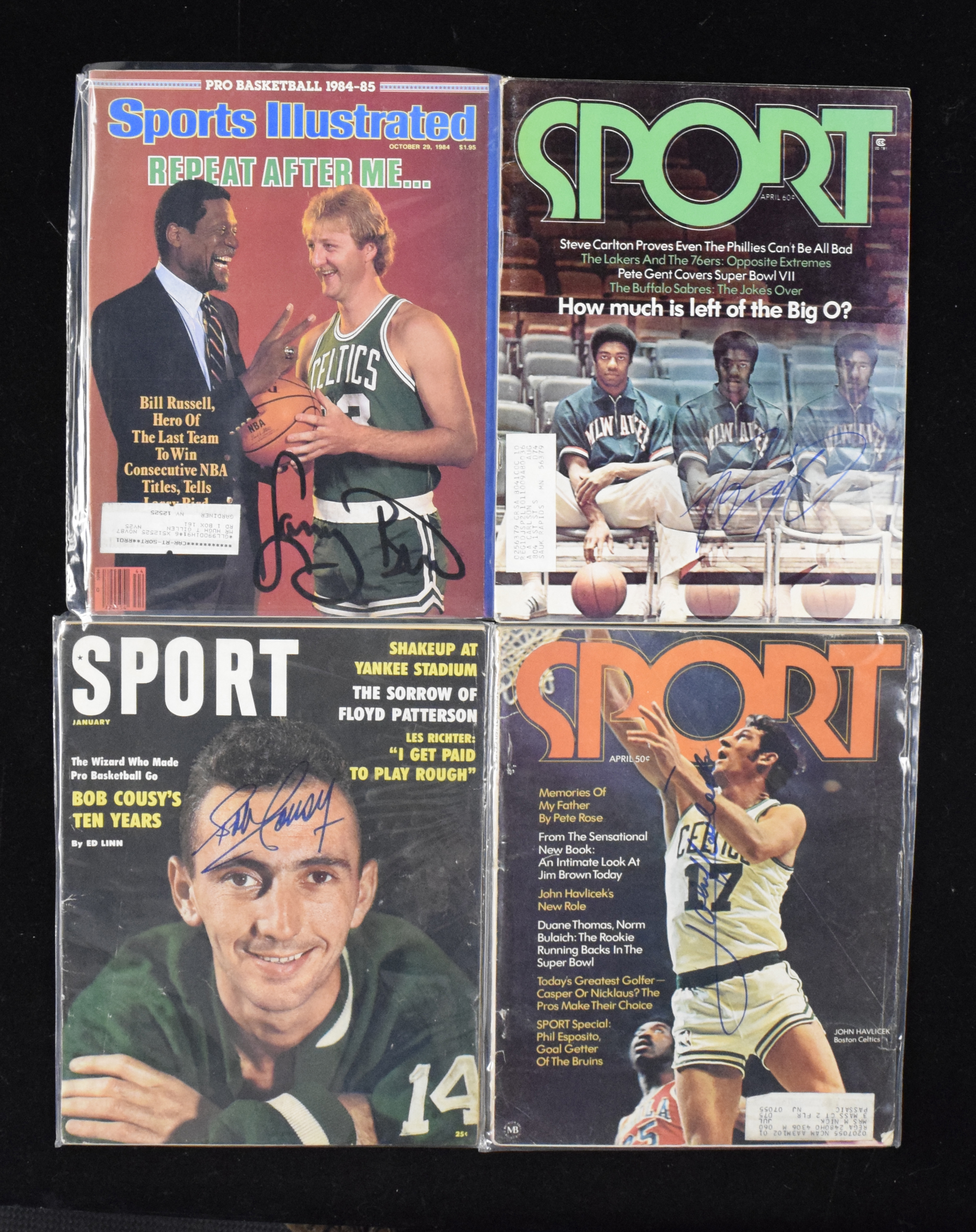 Lot of (5) basketball HOFer autographed magazines