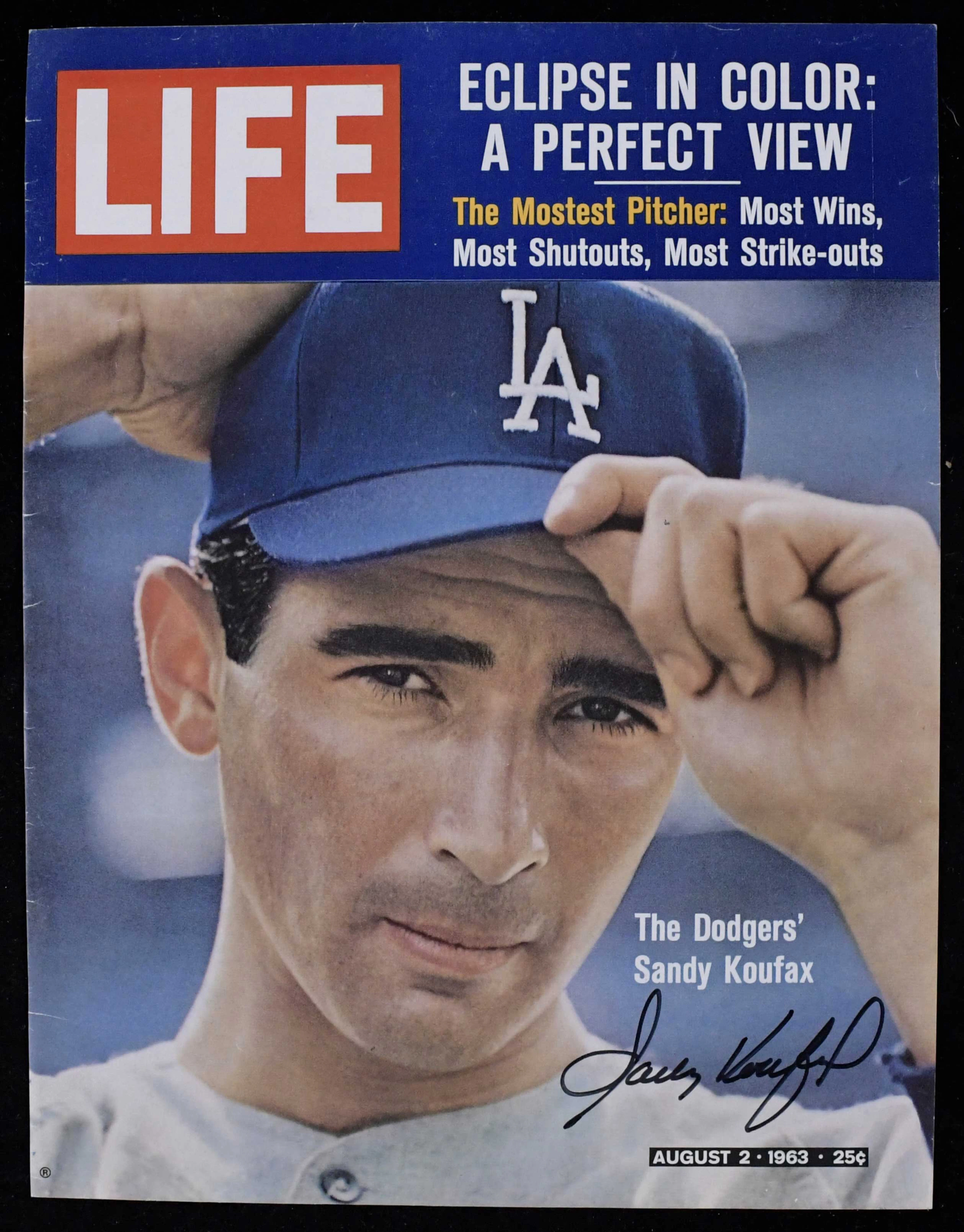 Sandy Koufax signed 1963 Life magazine cover page (EX/MT)