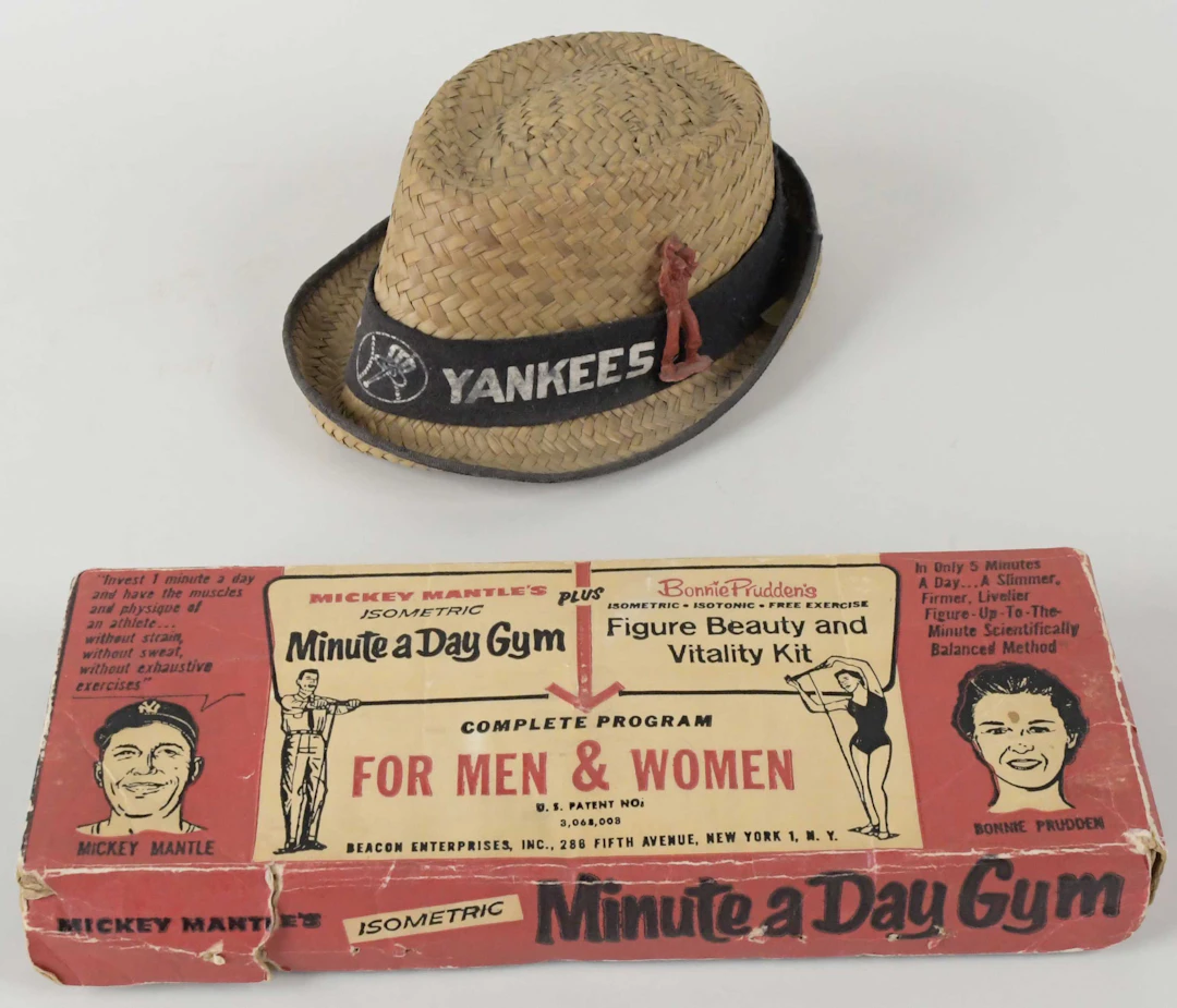"Mickey Mantle ""Minute a Day Gym"" and vintage New York Yankees hat