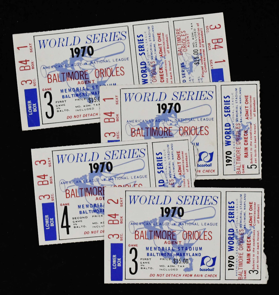 "Lot of (4) 1970 World Series tickets including full (VG-EX)