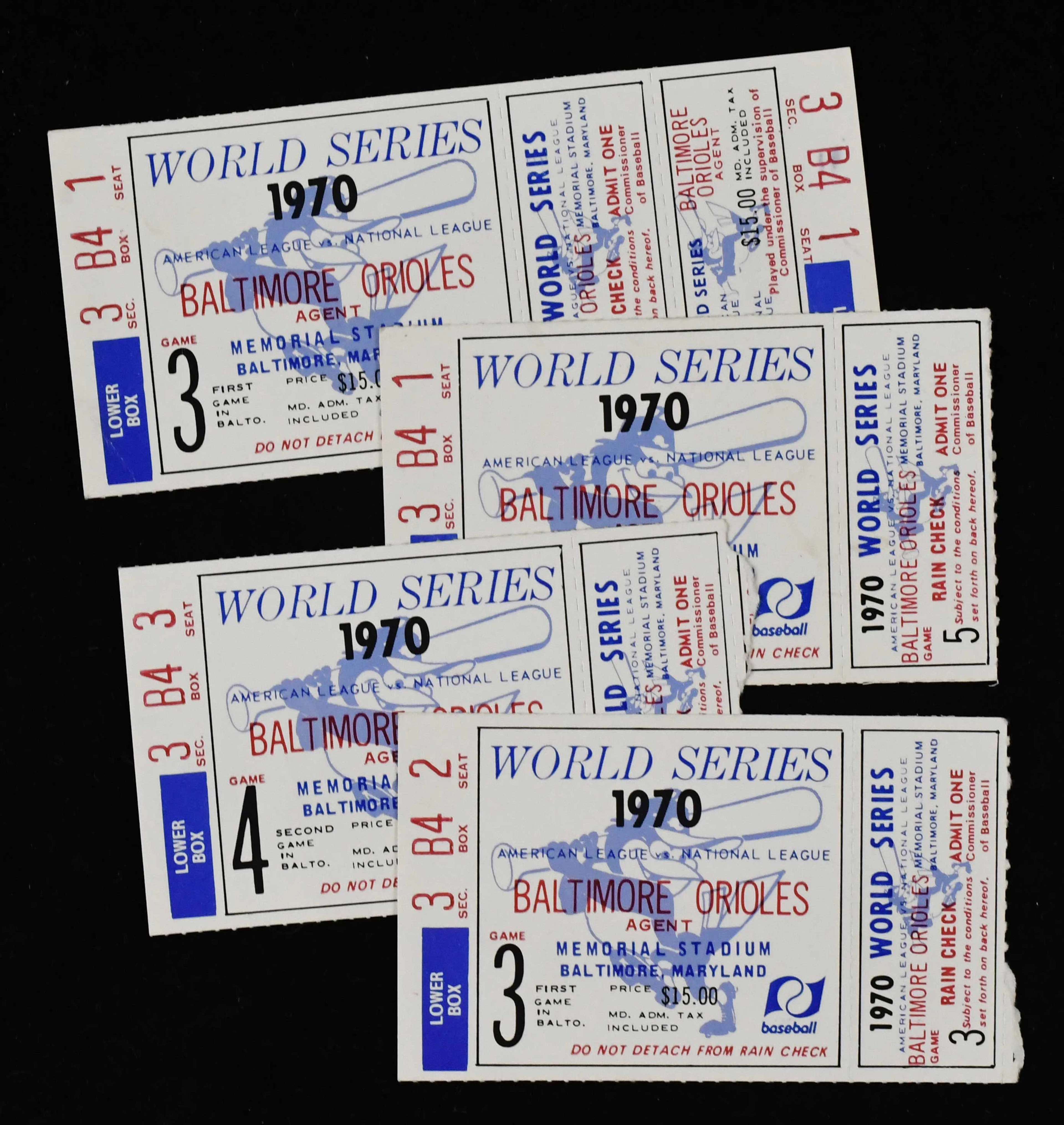 "Lot of (4) 1970 World Series tickets including full (VG-EX)