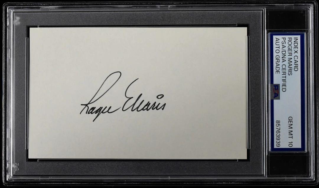 Roger Maris autographed index card (PSA/DNA Gem Mint 10)...