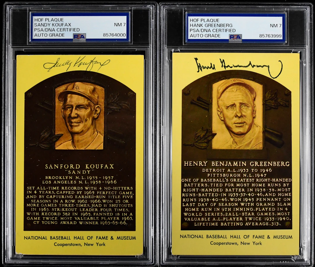 Sandy Koufax and Hank Greenberg autographed yellow Hall...