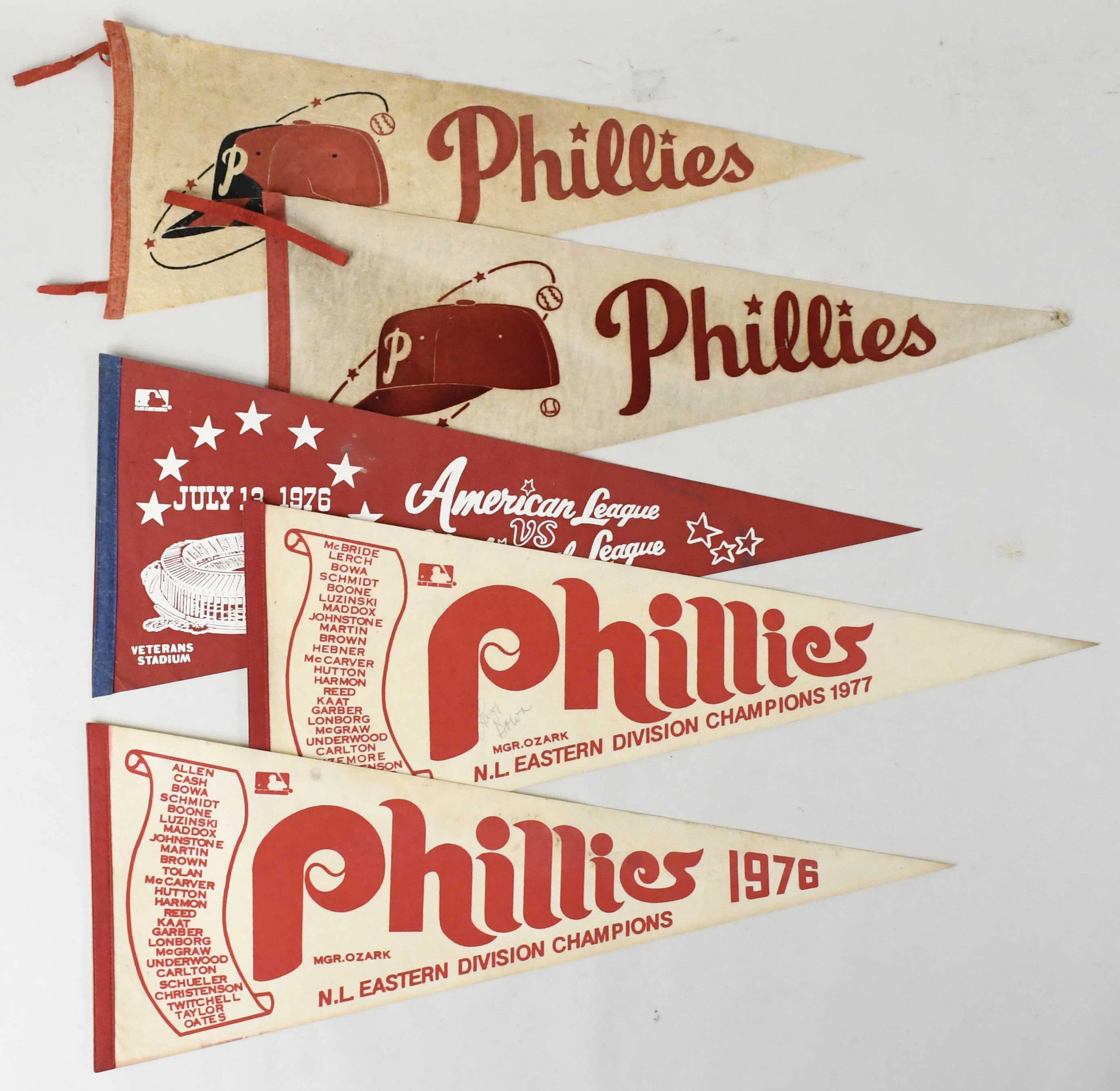 "Lot of (7) full-size Philadelphia Phillies pennants
