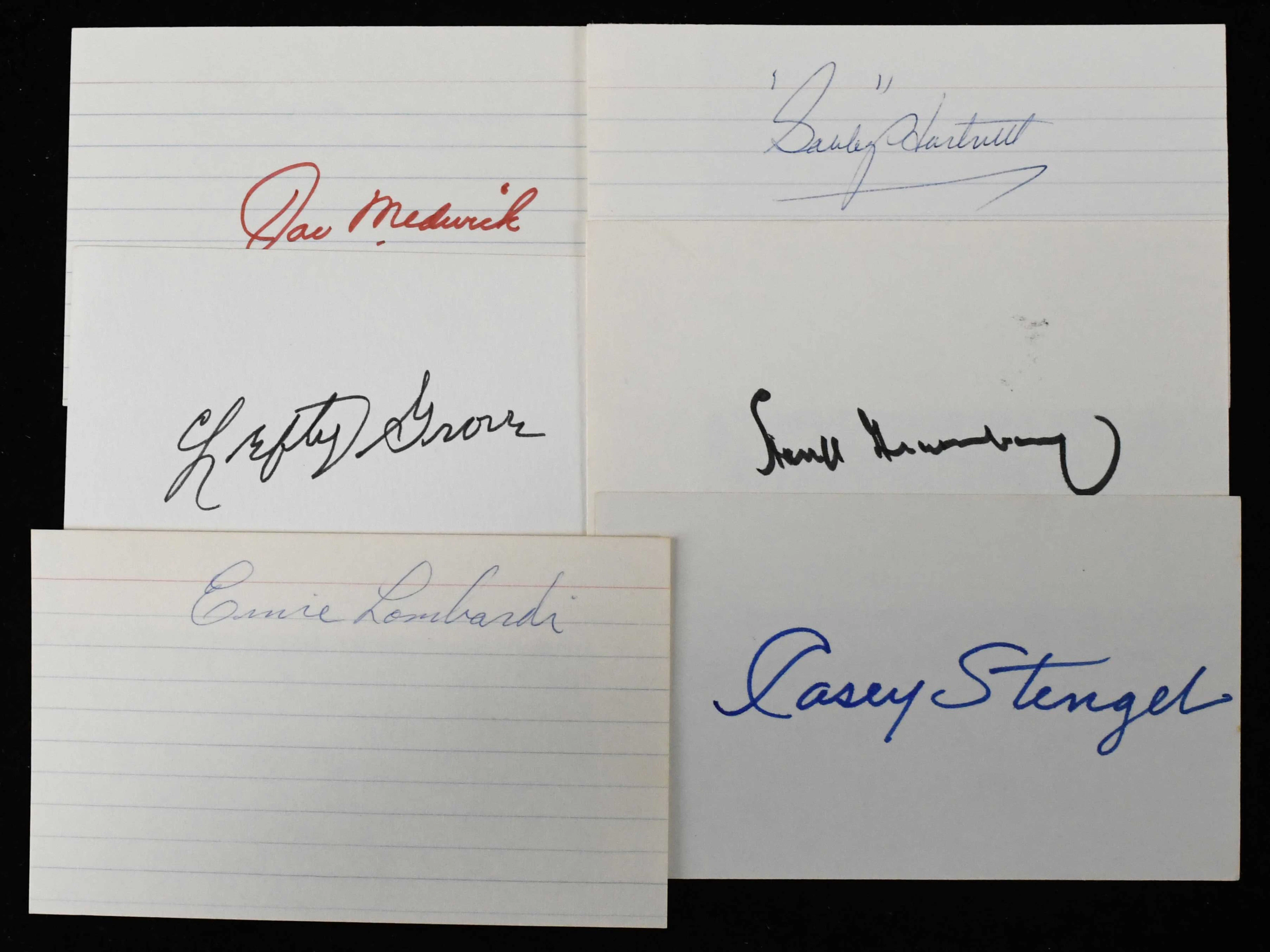 "Lot of (6) Baseball Hall of Famer autographed index...