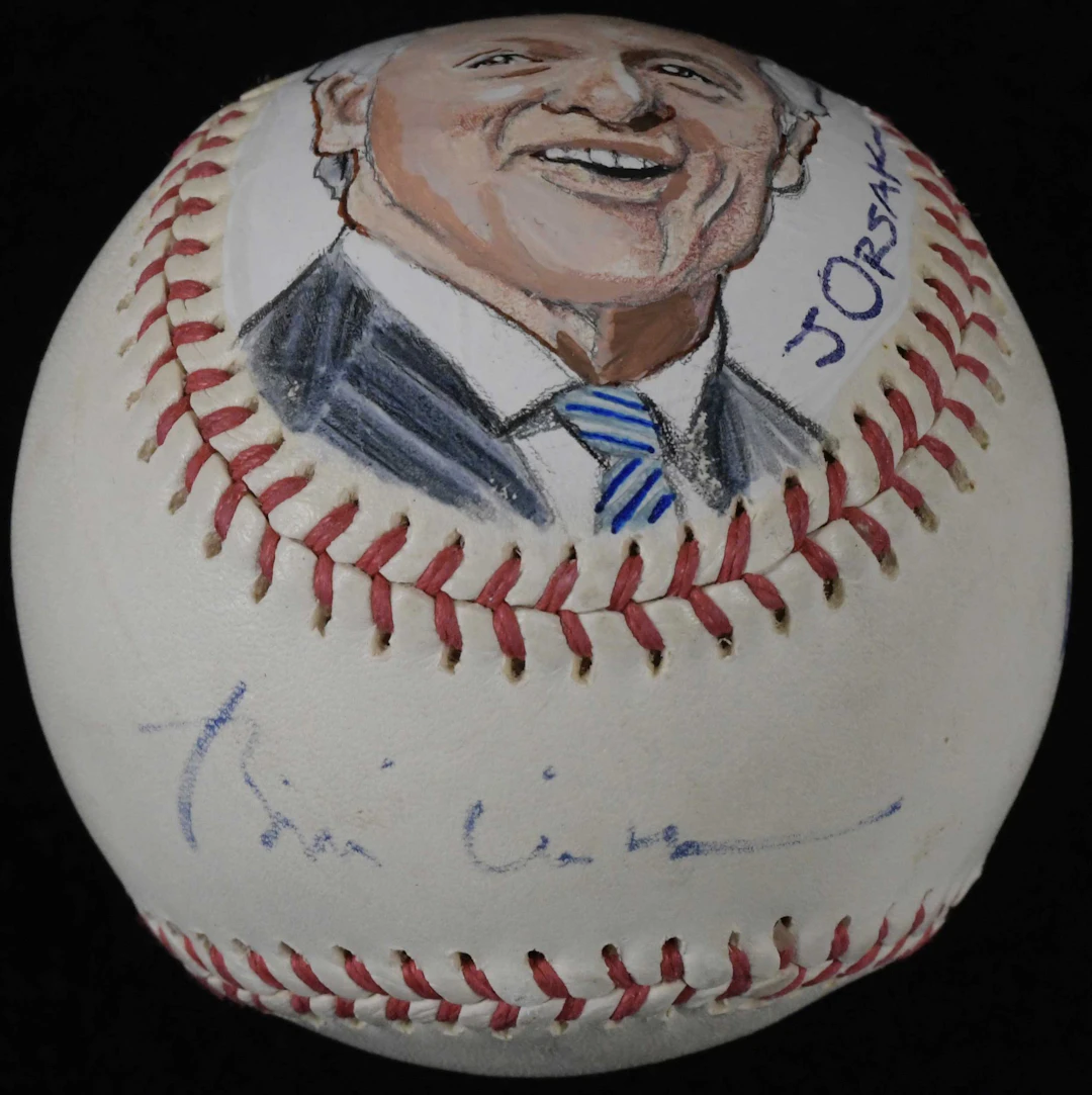 "Bill Clinton signed hand-painted portrait baseball by Joe Orsak - JSA (EX/MT)