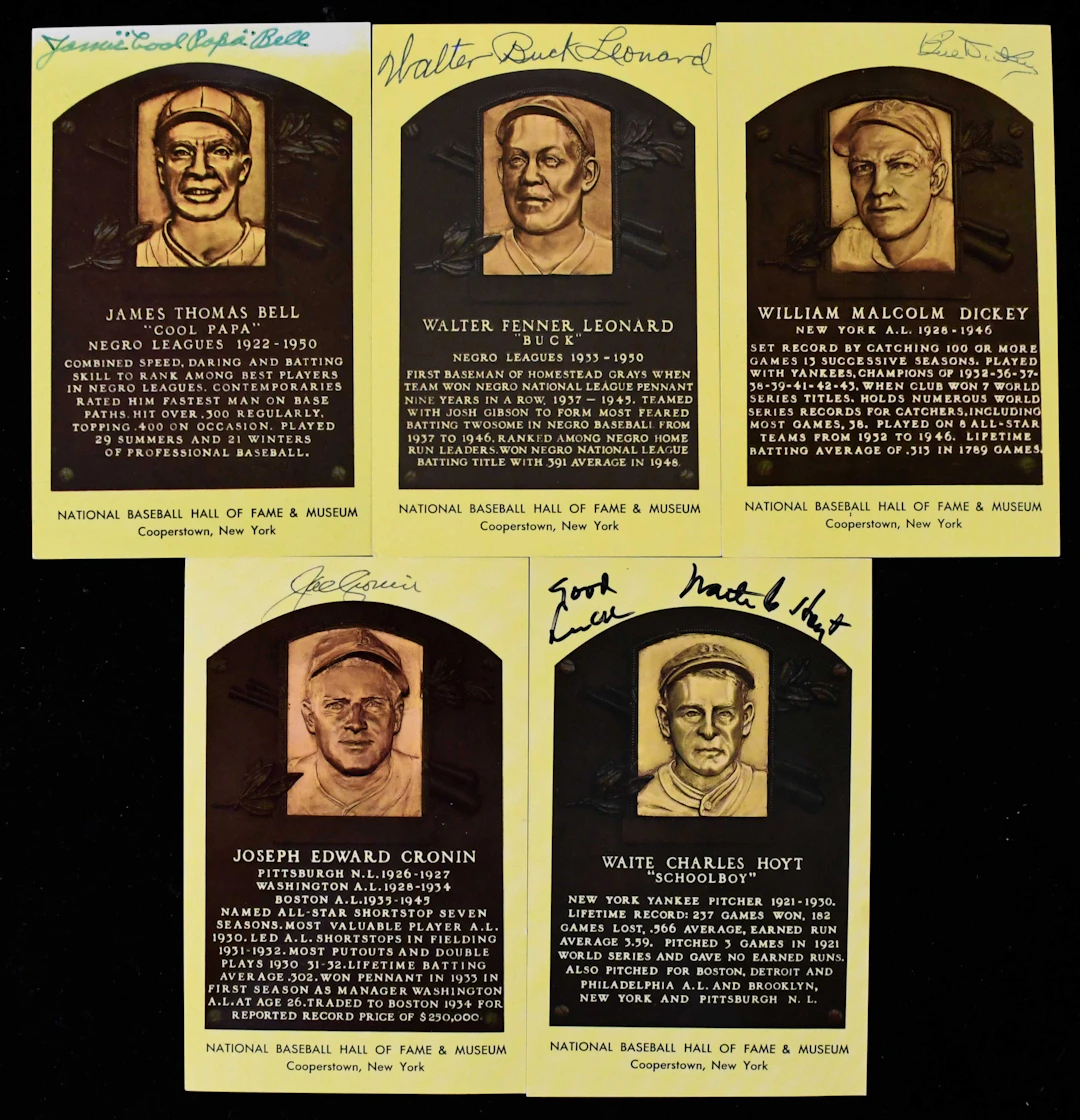 "Lot of (18) autographed yellow Hall of Fame postcards...