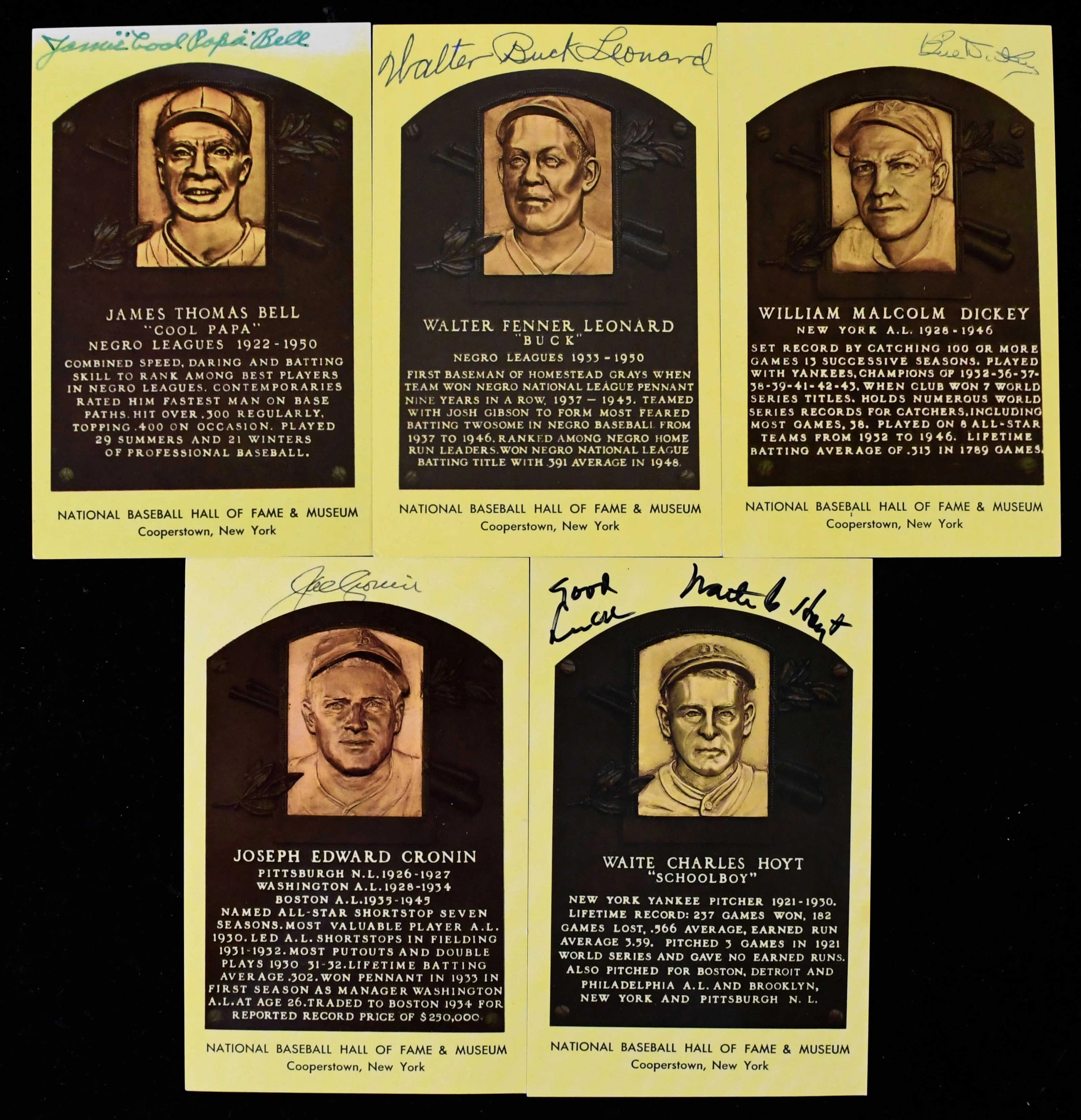 "Lot of (18) autographed yellow Hall of Fame postcards...
