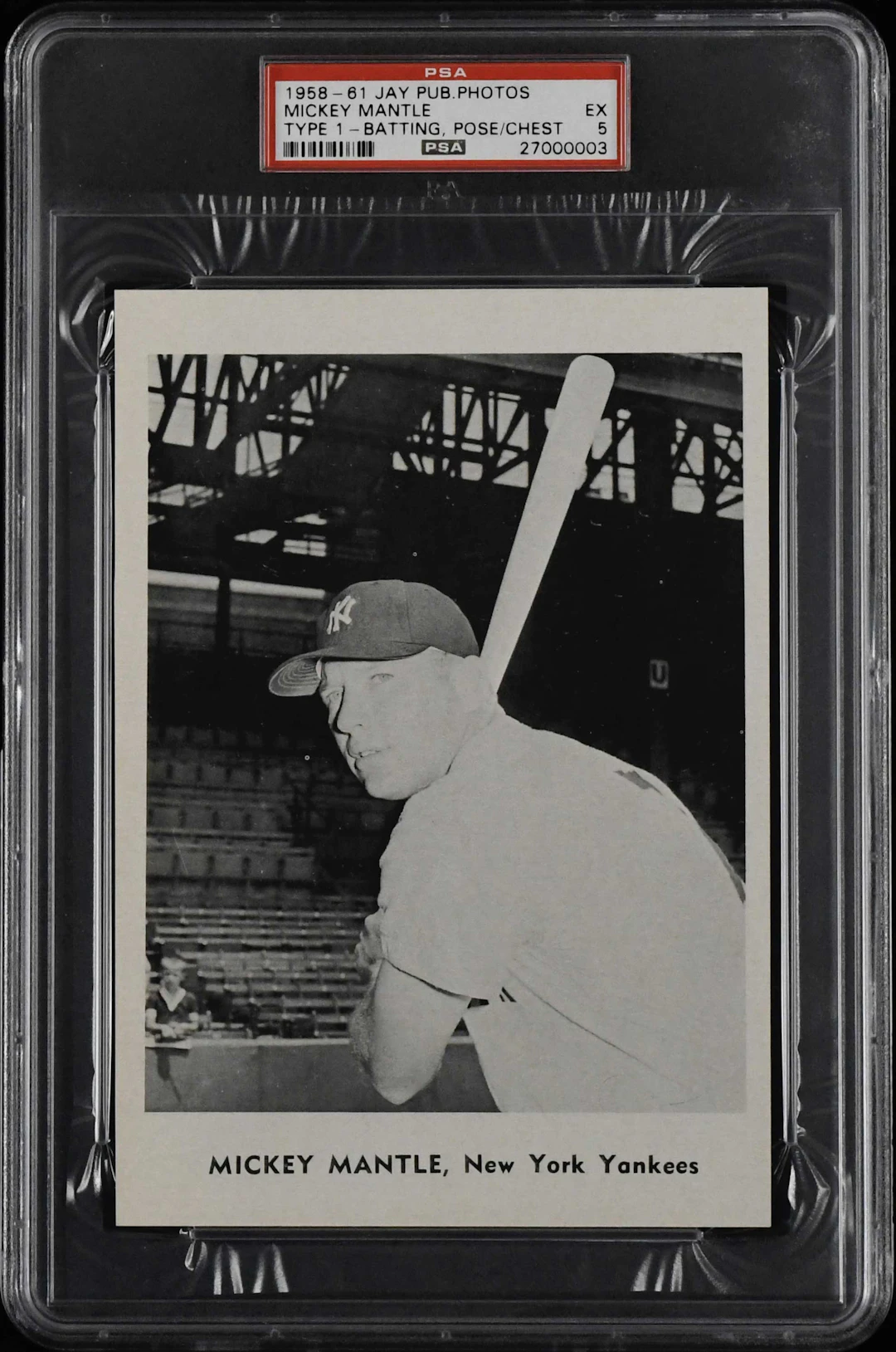 1958-61 Jay Publishing Mickey Mantle Type 1 - batting pose/chest (PSA 5 EX)