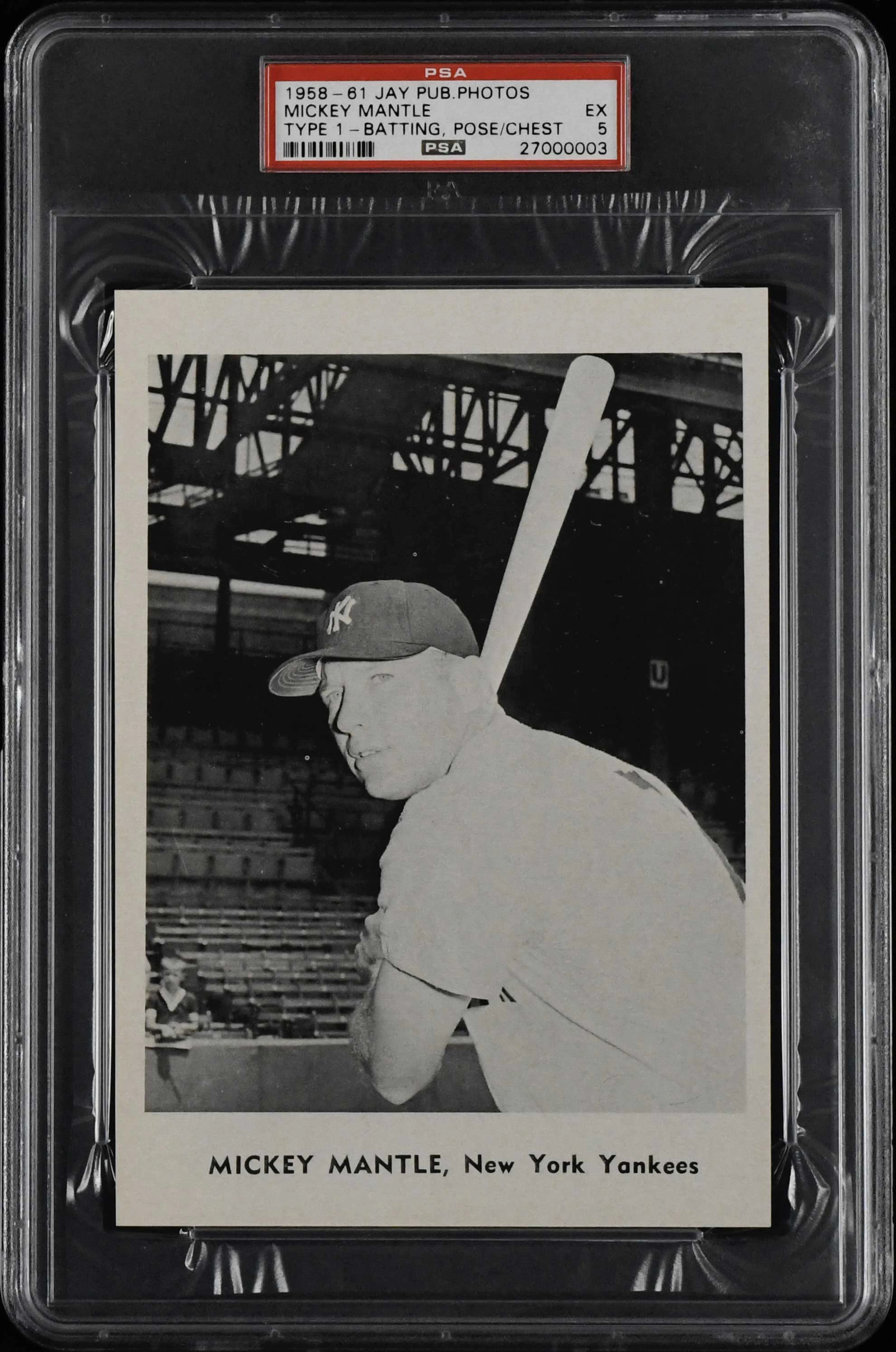 1958-61 Jay Publishing Mickey Mantle Type 1 - batting pose/chest (PSA 5 EX)