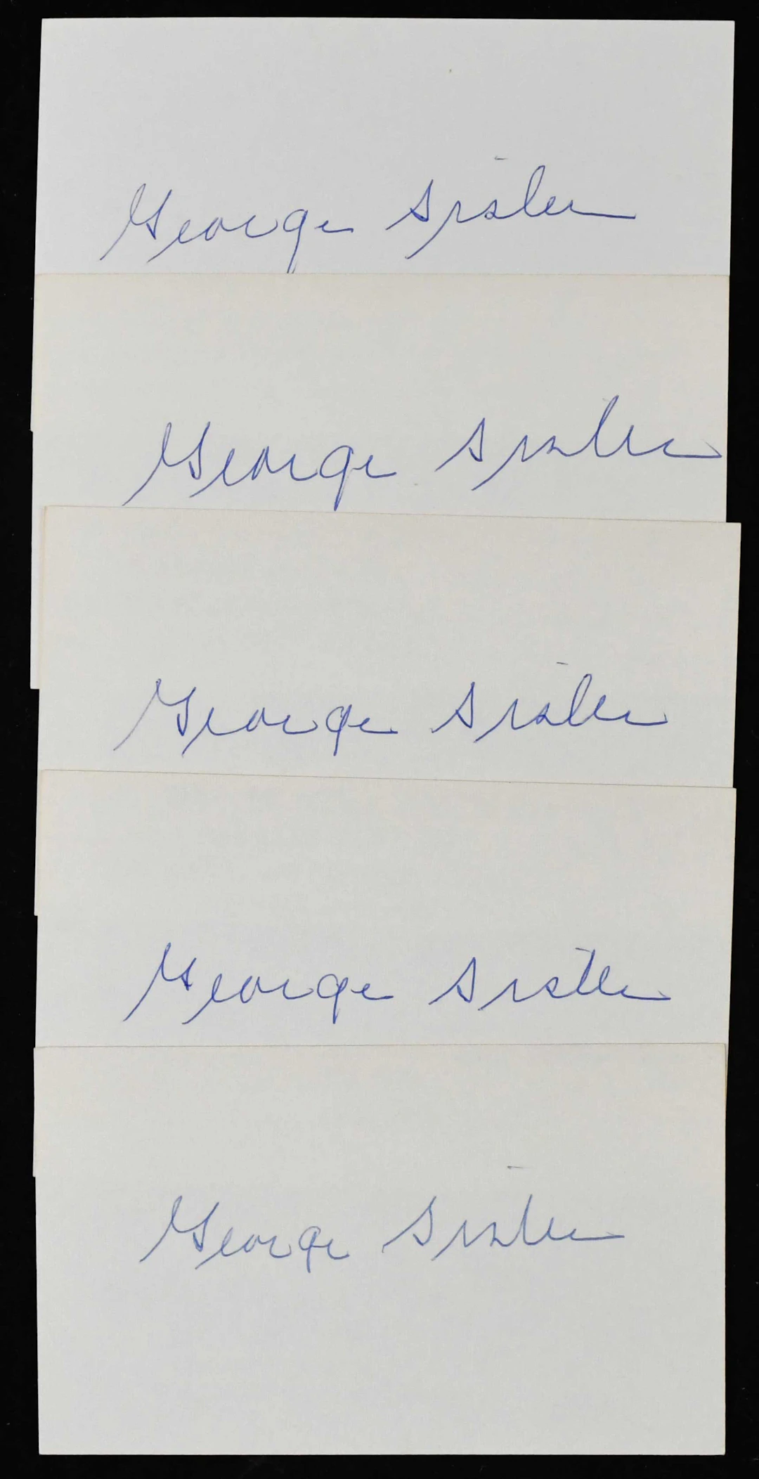 Lot of (5) George Sisler autographed index cards...