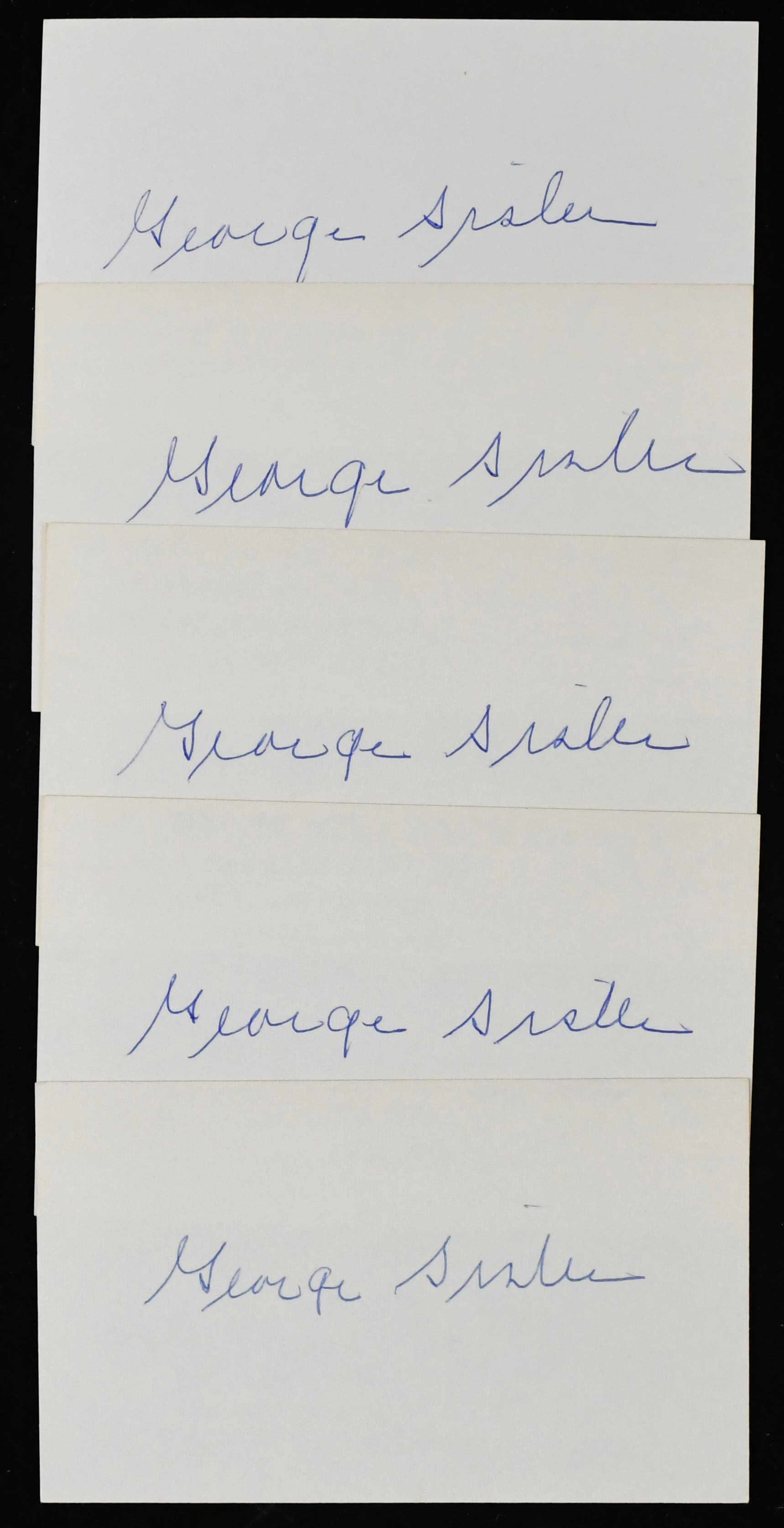 Lot of (5) George Sisler autographed index cards...