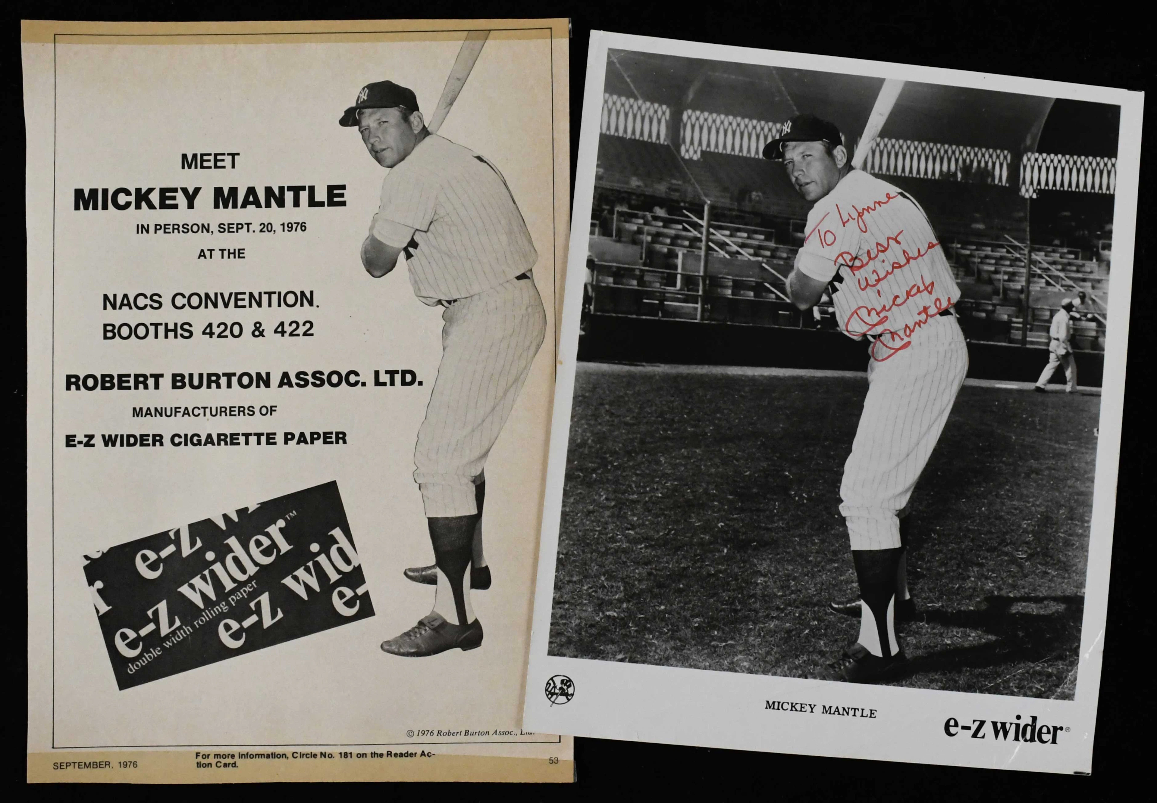 "Mickey Mantle autographed E-Z Wider branded photo with...