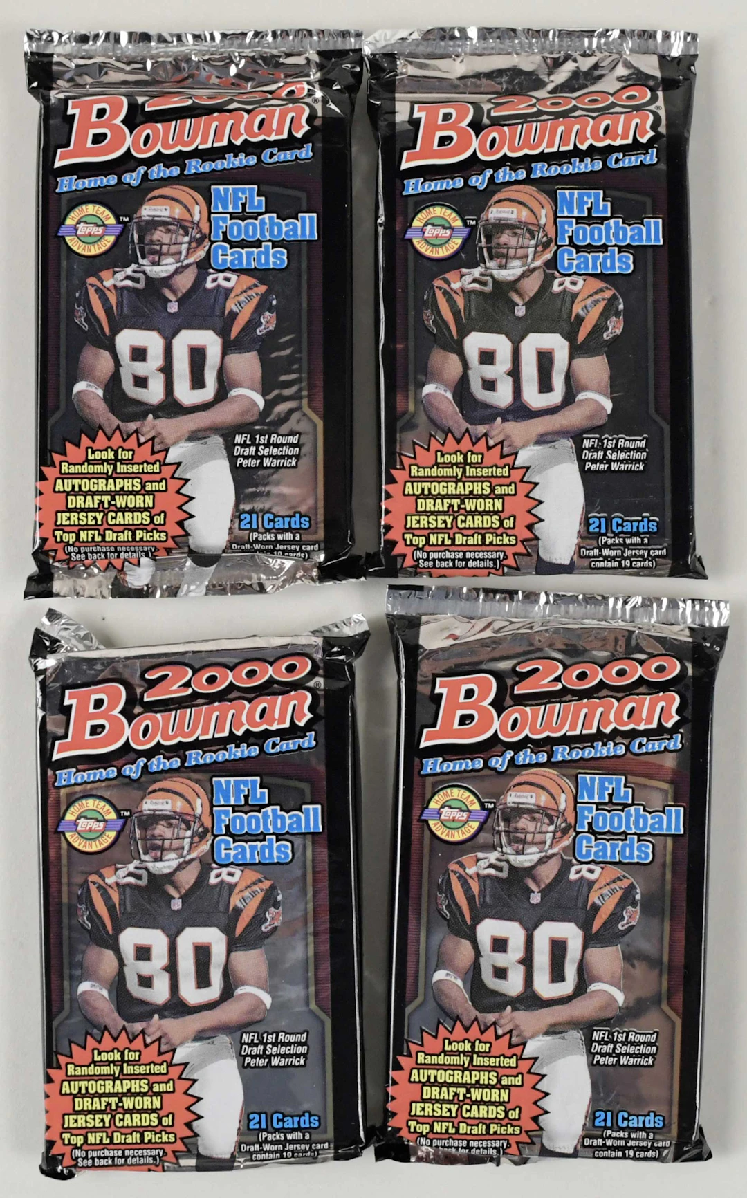 "Lot of (9) 2000 Bowman FB unopened Jumbo packs; Tom Brady rookie year