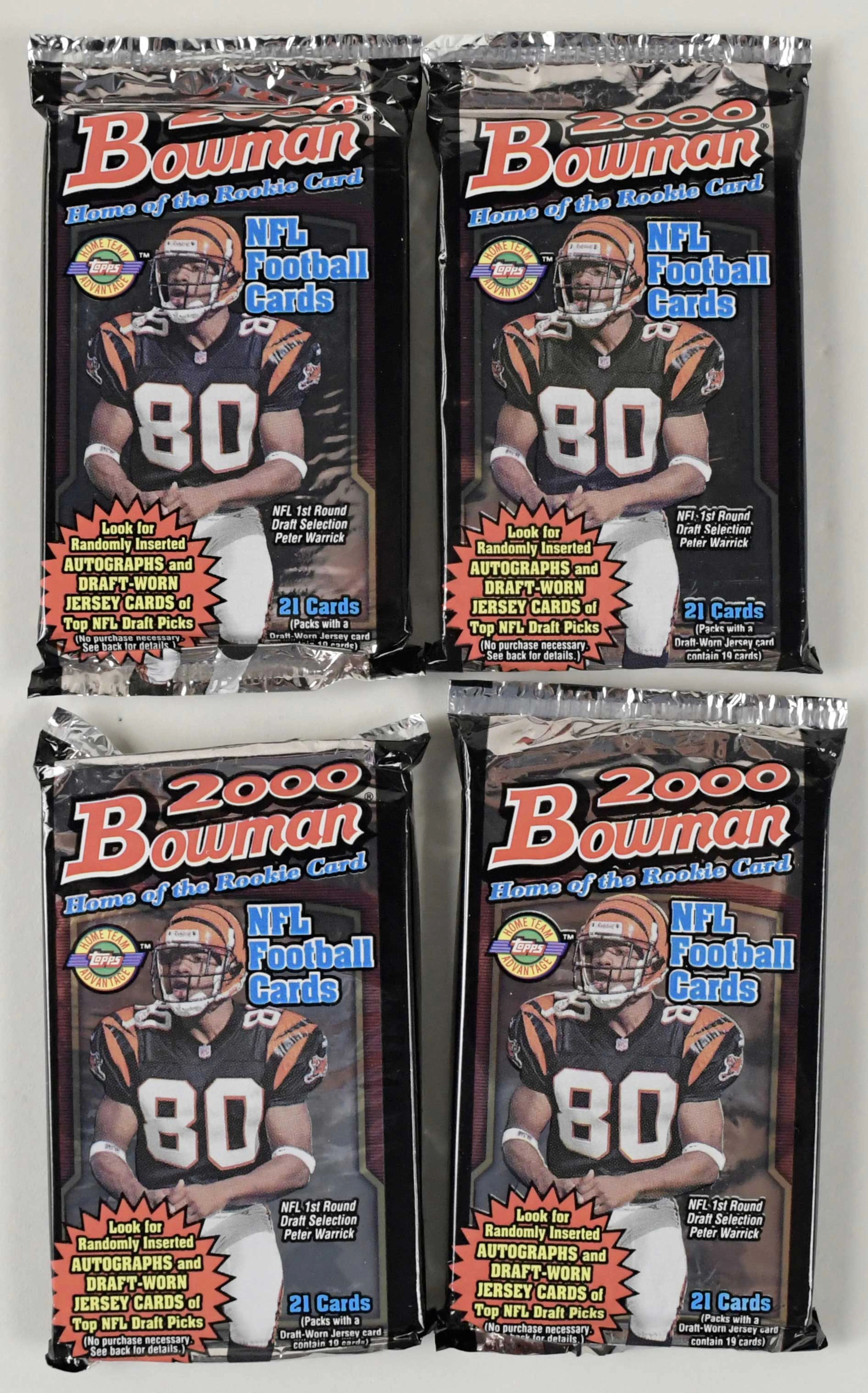 "Lot of (9) 2000 Bowman FB unopened Jumbo packs; Tom Brady rookie year