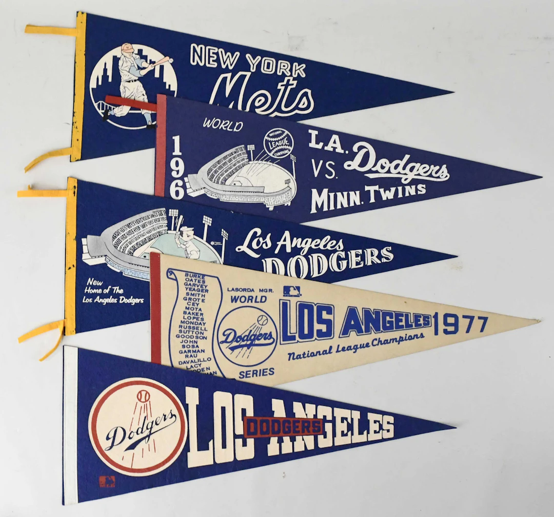 "Lot of (10) full-size 1960s-70s baseball team pennants including Dodgers