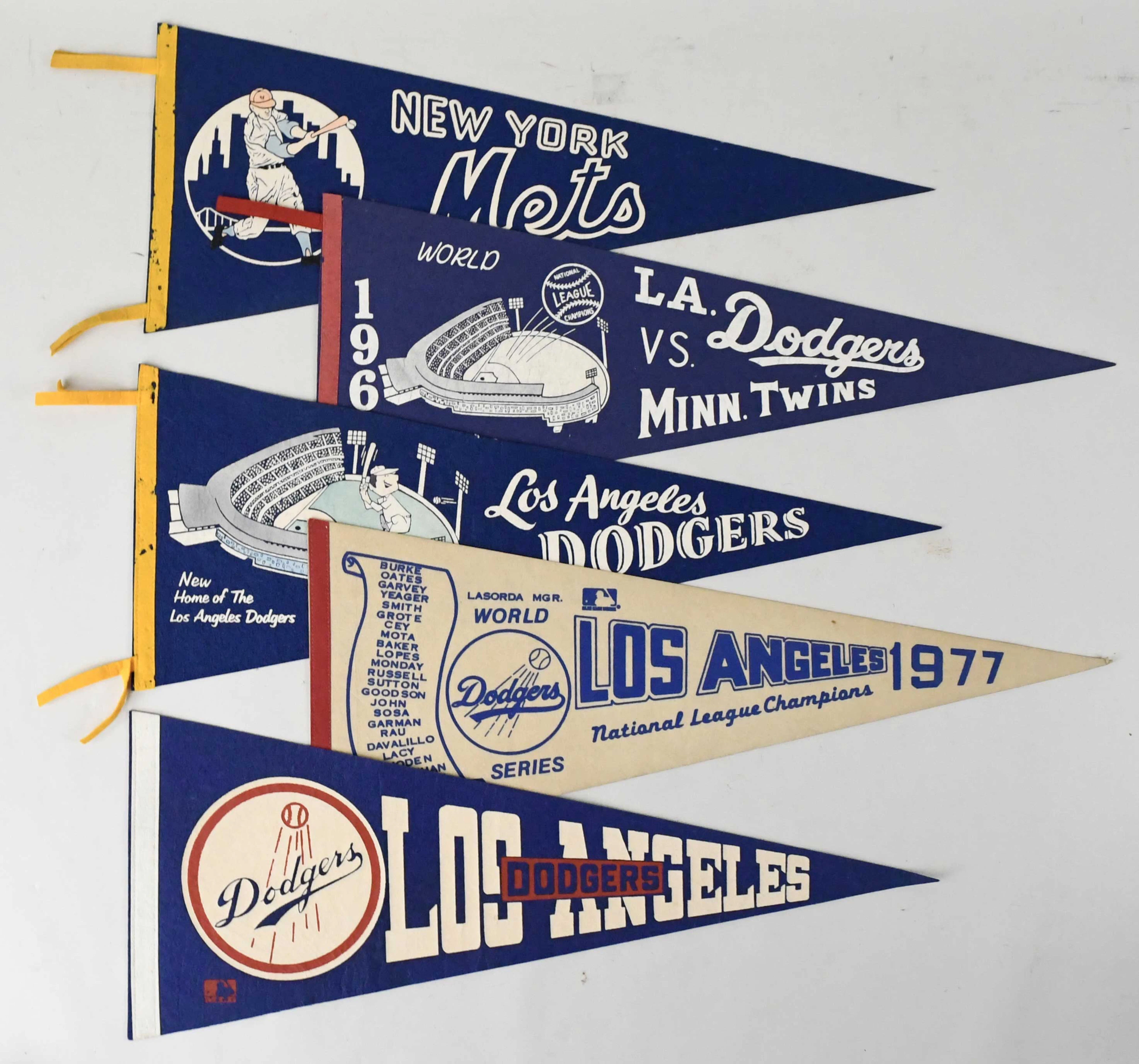 "Lot of (10) full-size 1960s-70s baseball team pennants including Dodgers