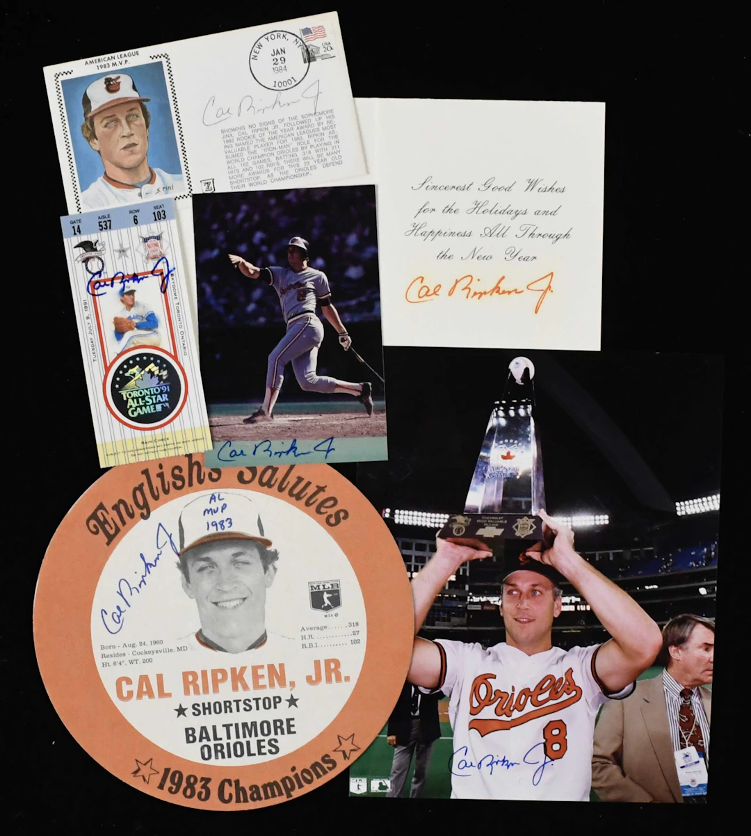 "Lot of (6) Cal Ripken Jr autographed pieces with early...