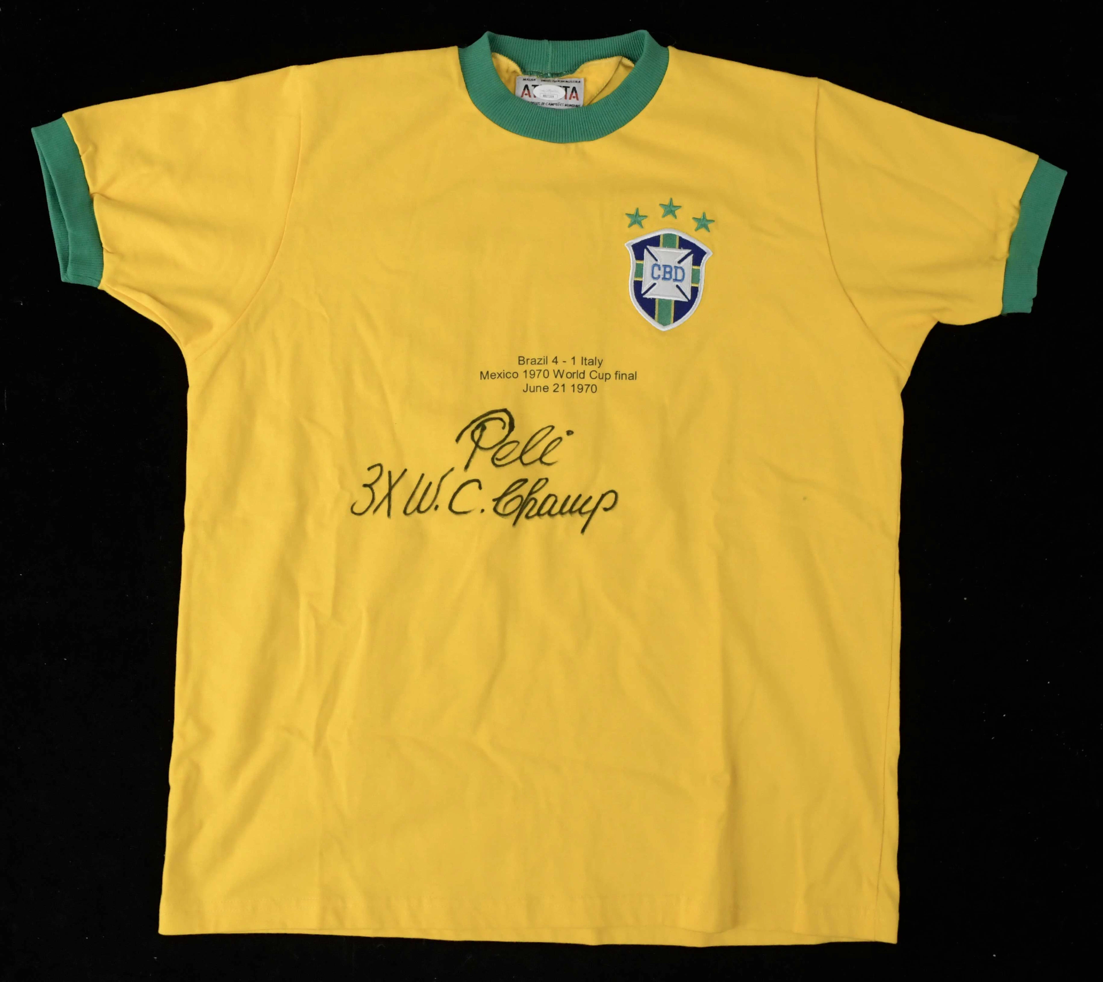 "Pele signed and inscribed Brazil soccer jersey - JSA (NM)