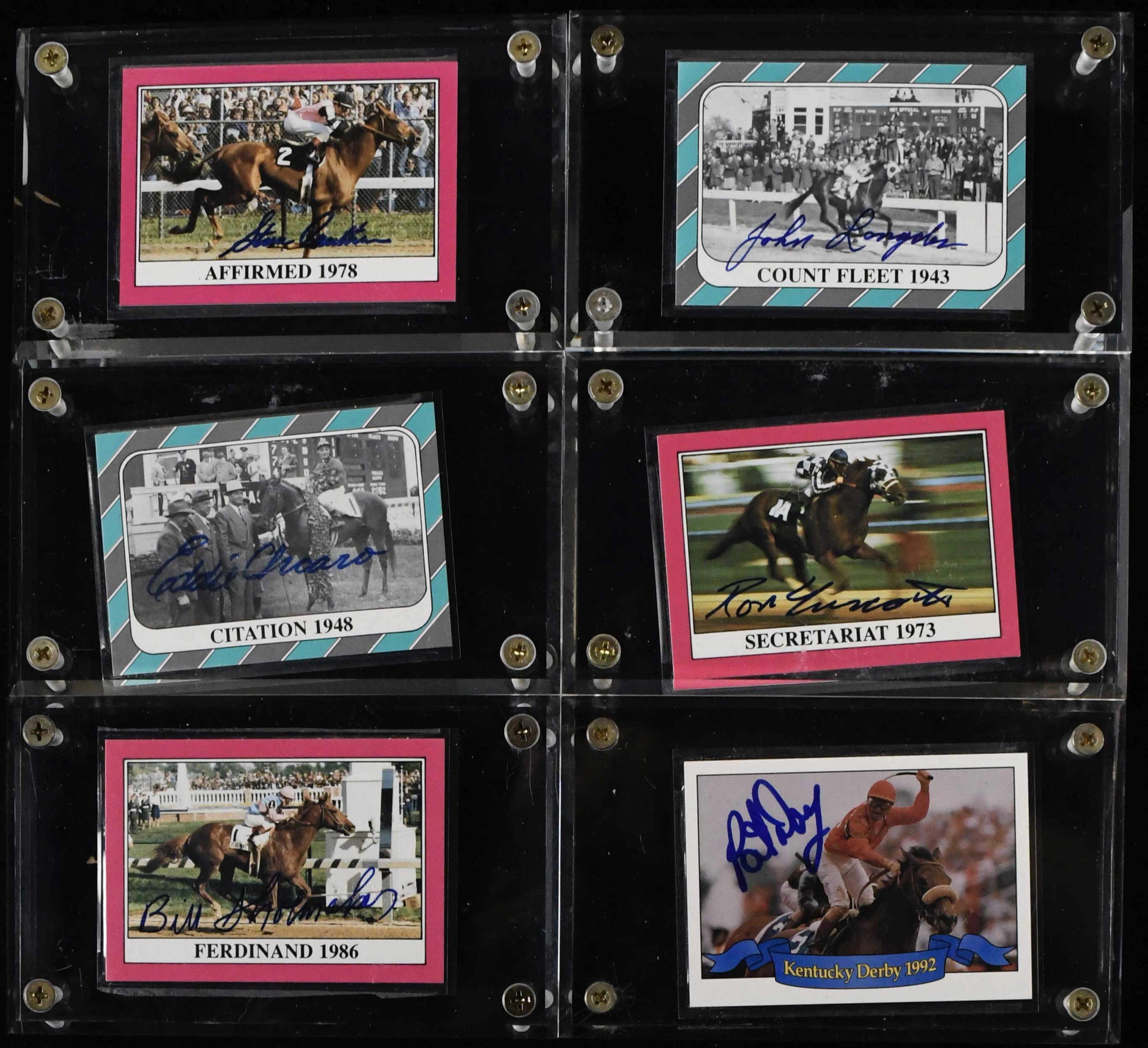 "Lot of (8) jockey autographed 1990s Horse Star cards with Secretariat