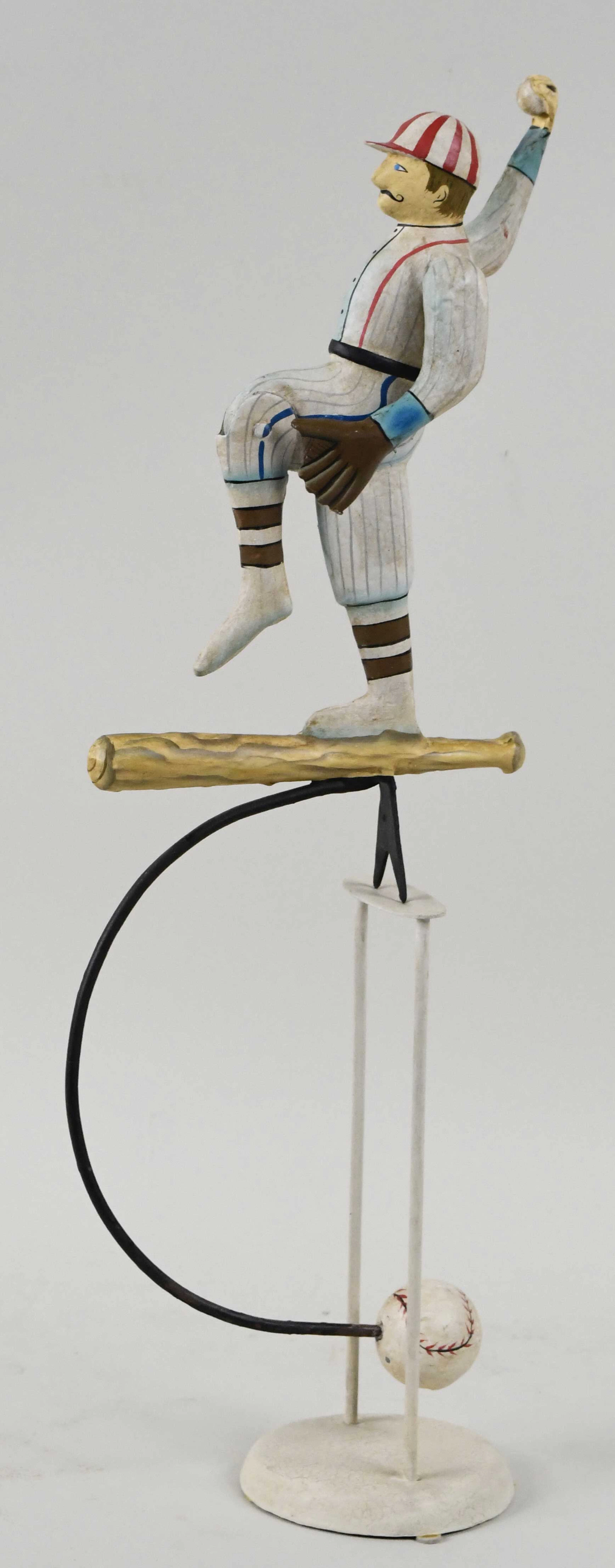 "Modern folk art baseball pitcher balancing toy (EX)
