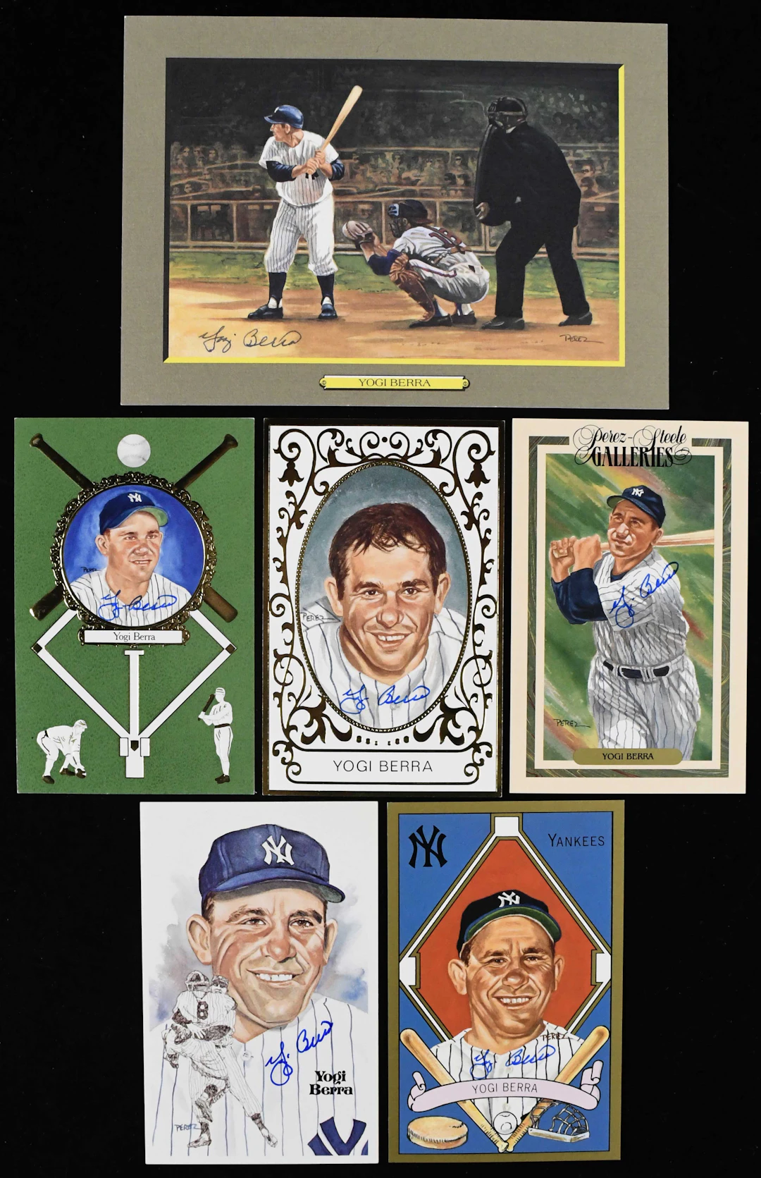 "Lot of (6) Yogi Berra autographed Perez-Steele postcards...