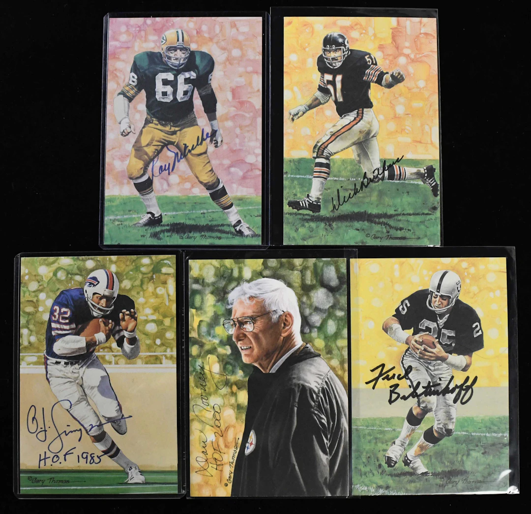 "Lot of (5) Football HOFers signed Goal Line Art cards - JSA (NM-NM/MT)