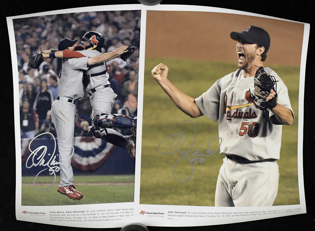 "Lot of (2) Adam Wainwright signed 15""x20"" photographs (NM-NM/MT)