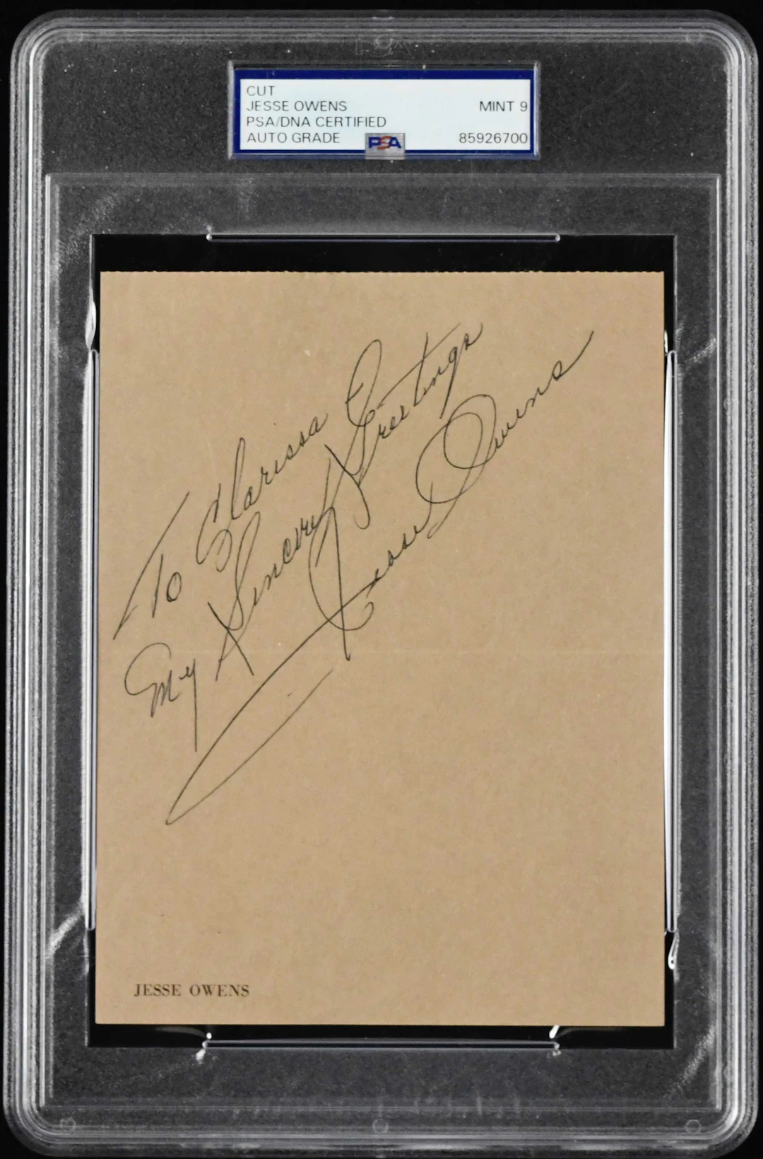 Jesse Owens autograph on his personal stationary (PSA/DNA...