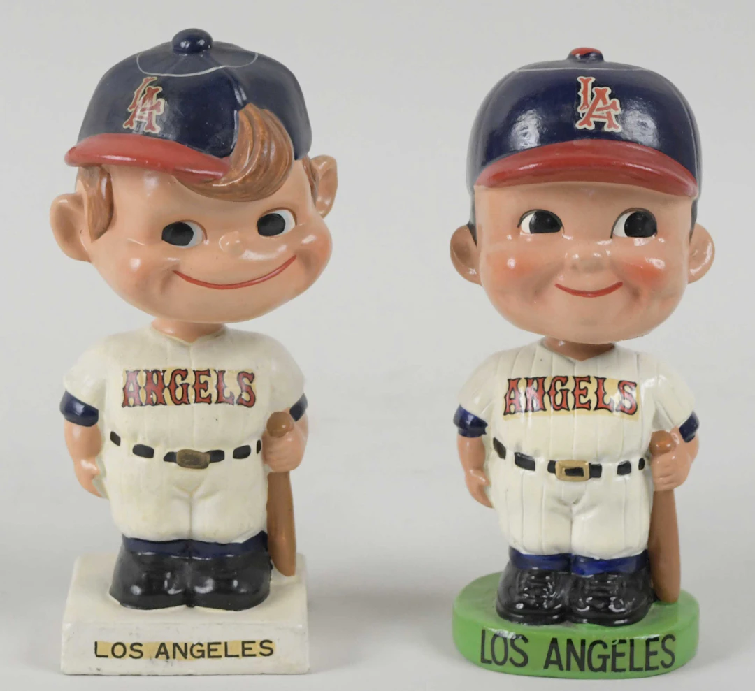 "Los Angeles Angels vintage white and green base nodders (VG/EX-EX/MT)