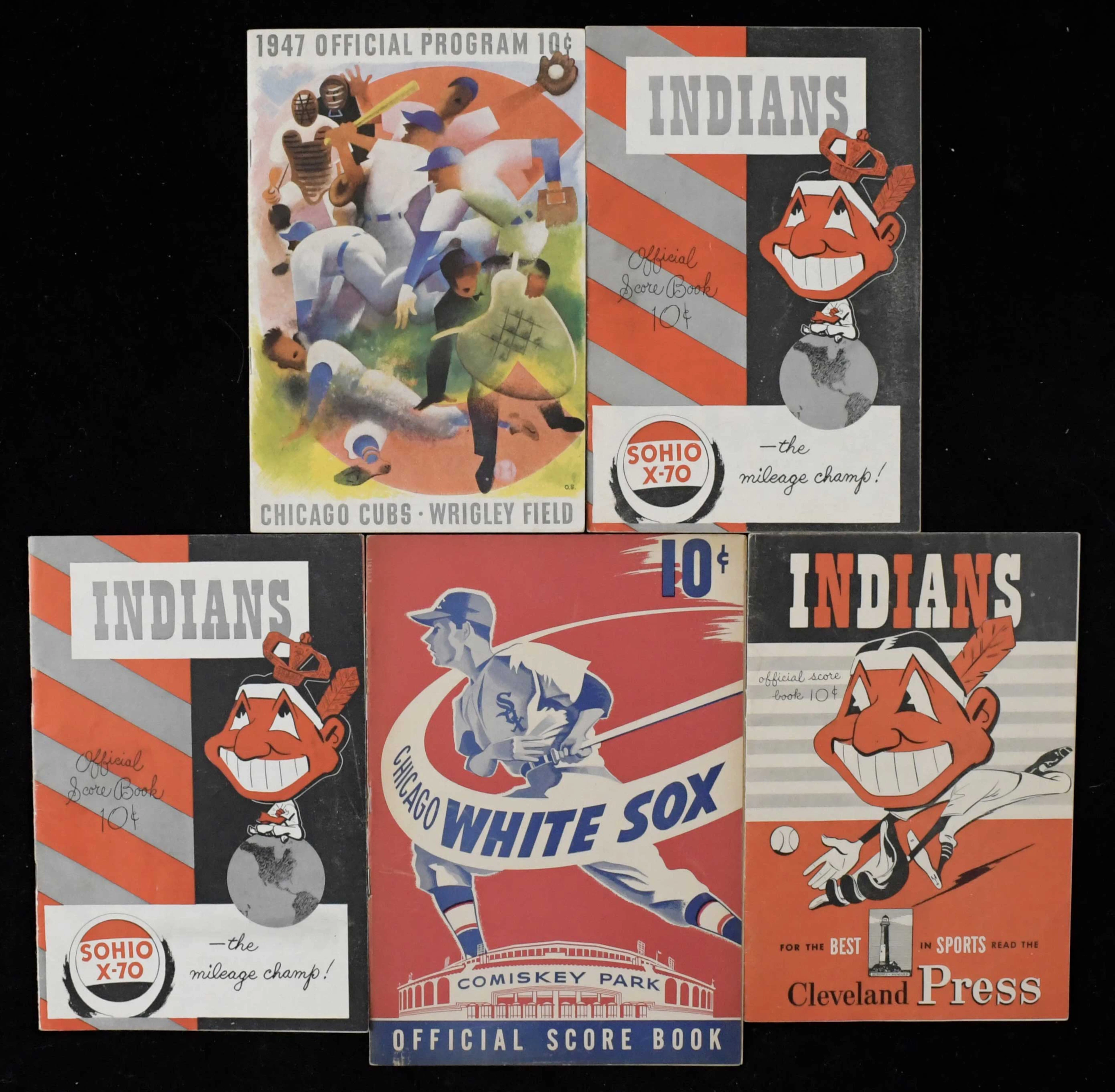 "Lot of (5) baseball programs from 1947-1950 with Doby HR game (EX-EX/MT)