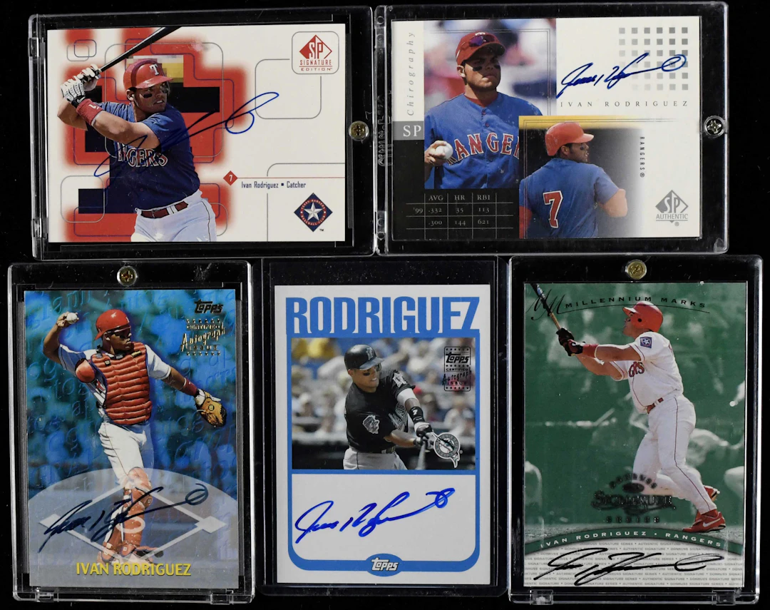 "Lot of (5) Ivan Rodriguez signed insert cards (NM-NM/MT)