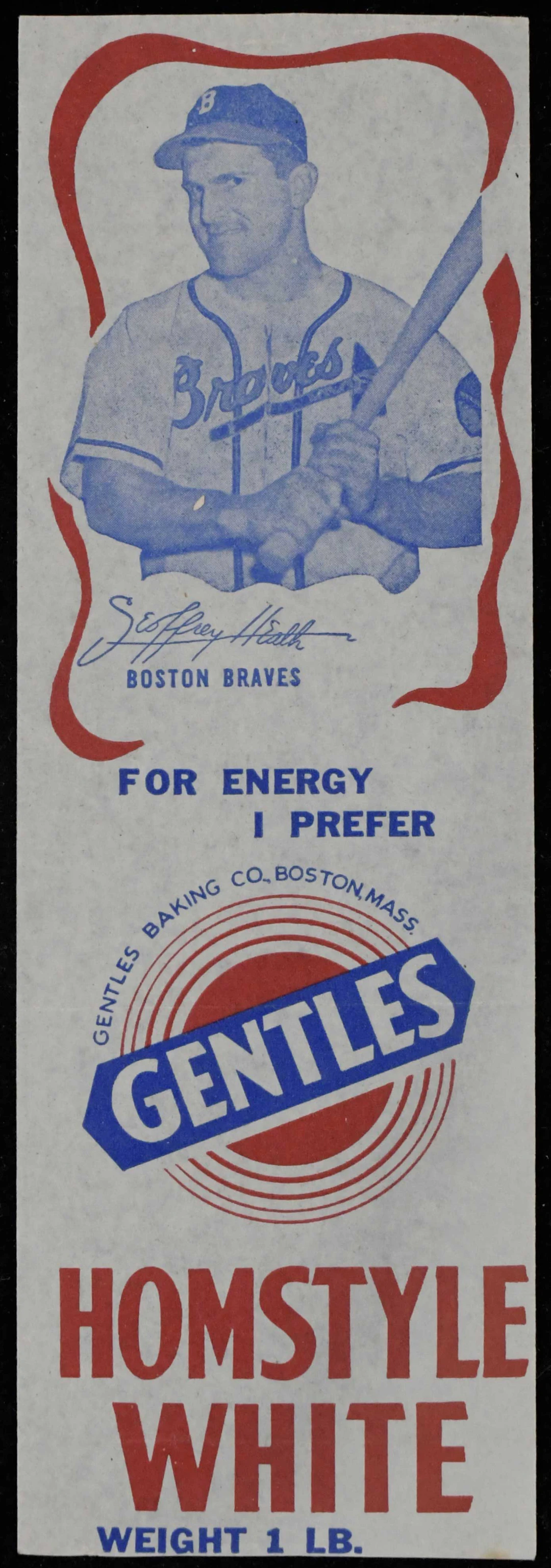 "Rare 1948 Gentle's Bread Boston Braves Jeff Heath (EX/MT)