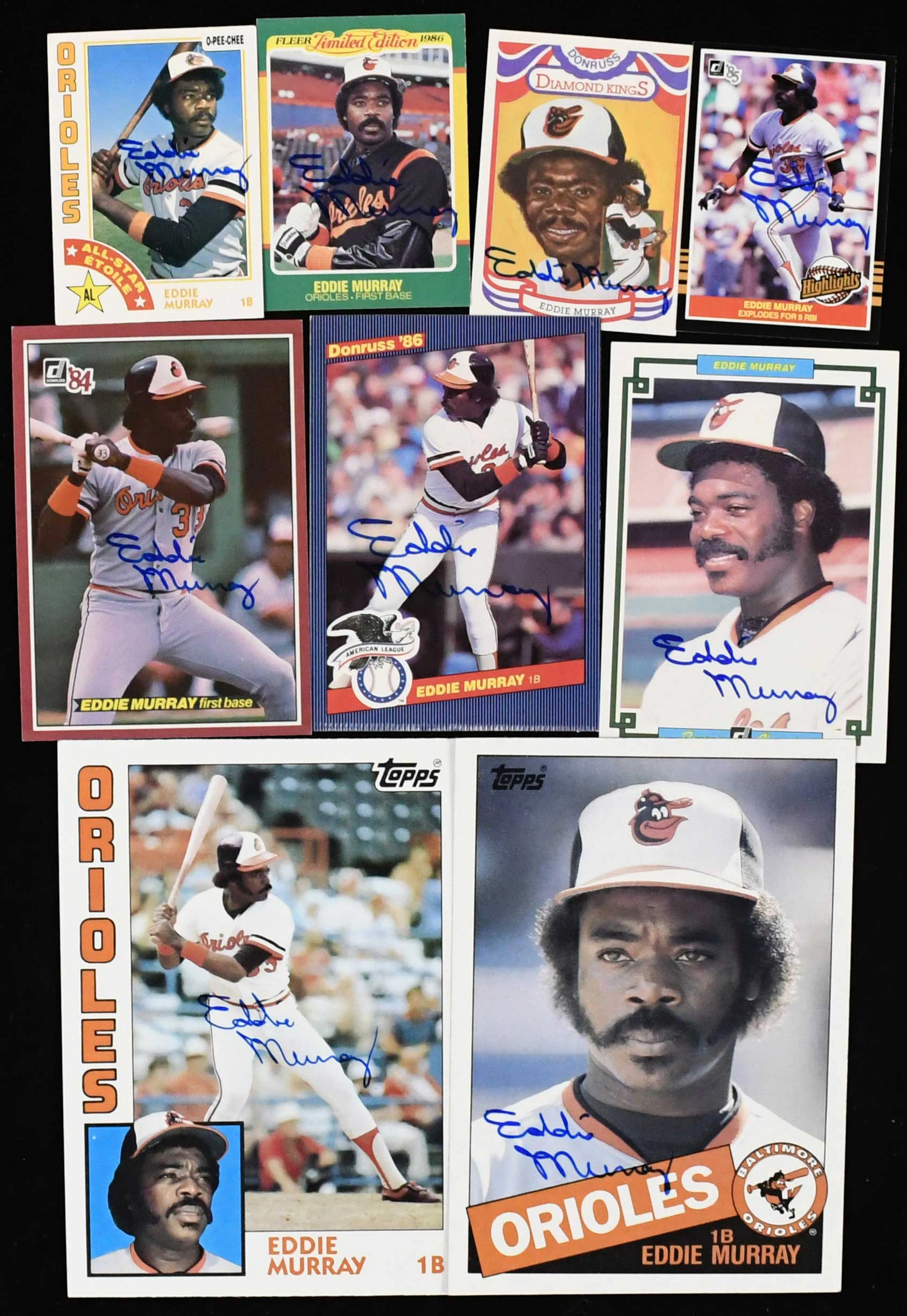 "Lot of (11) Eddie Murray autographed 1980s trading cards (Sigs