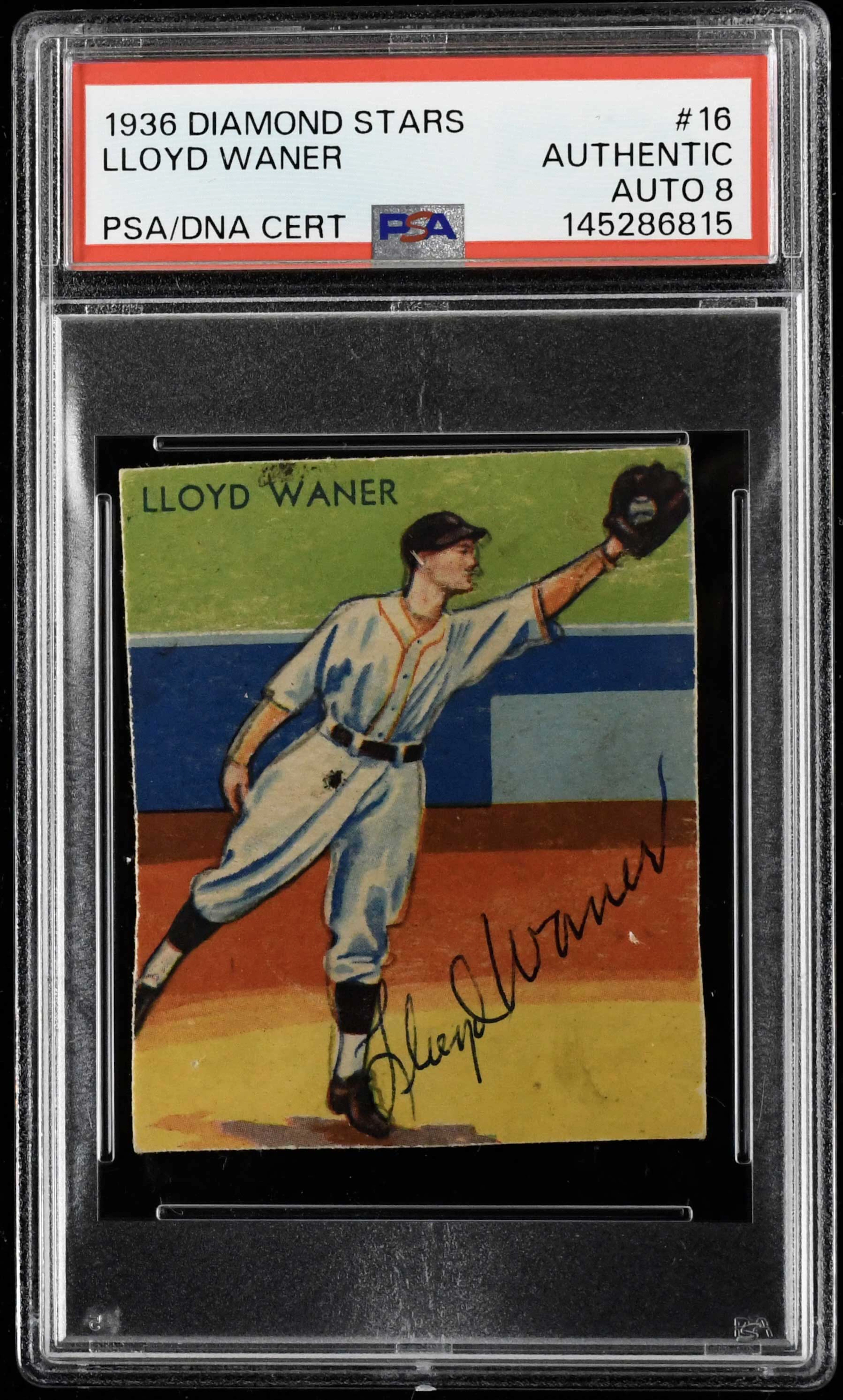 "1933 Diamond Stars #16 Lloyd Waner autographed (PSA 8...