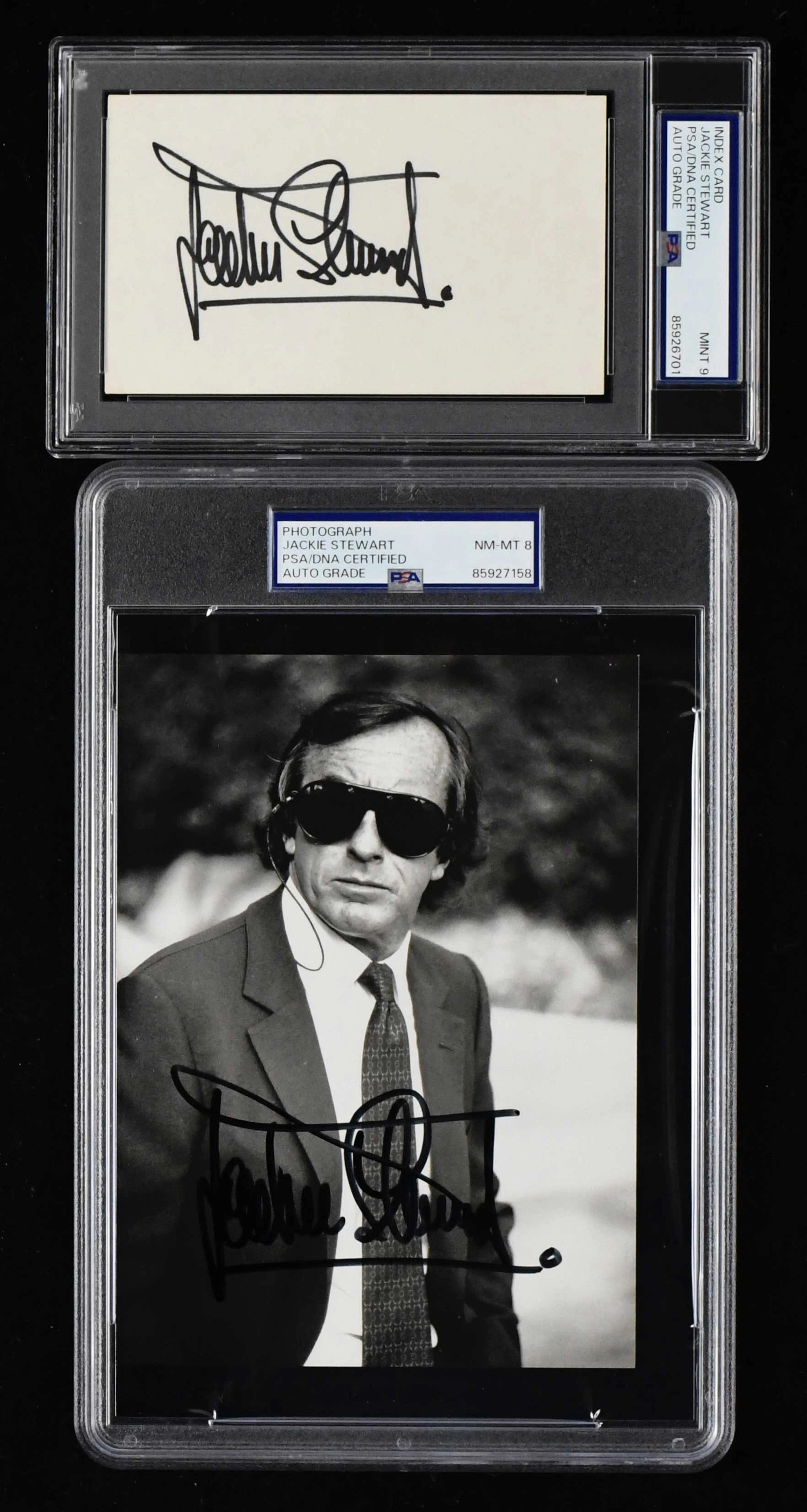 Jackie Stewart autographed index card and photo (PSA/DNA...