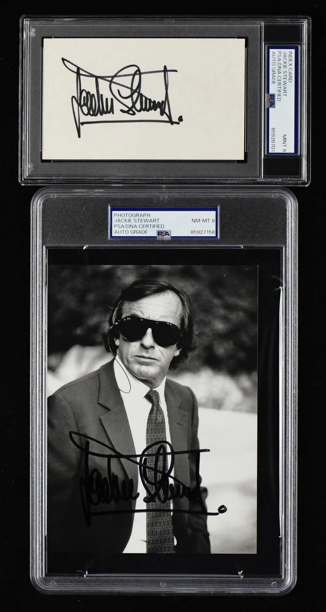 Jackie Stewart autographed index card and photo (PSA/DNA...