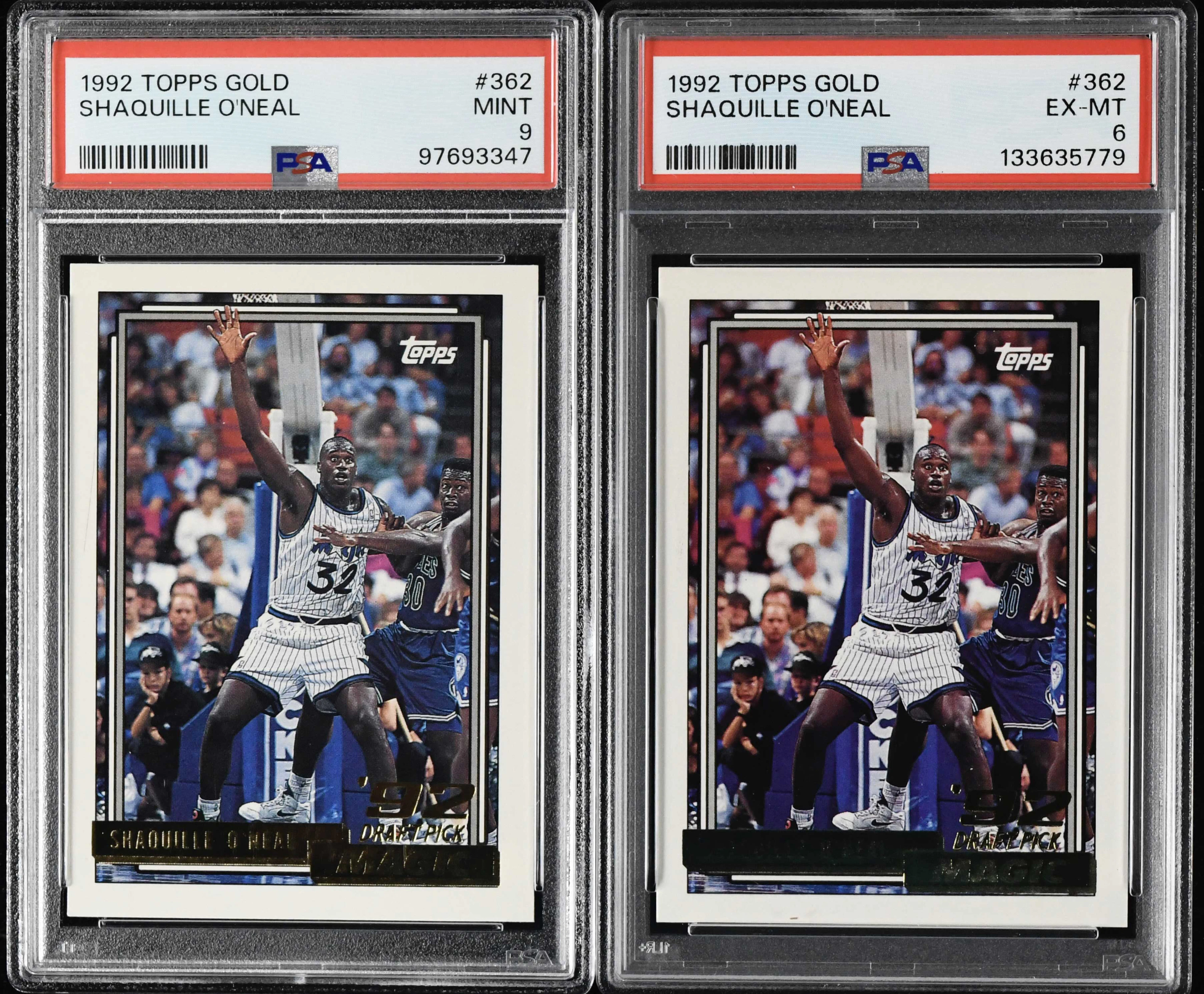 "Lot of (2) PSA-graded 1992 Topps Gold #362 Shaquille...