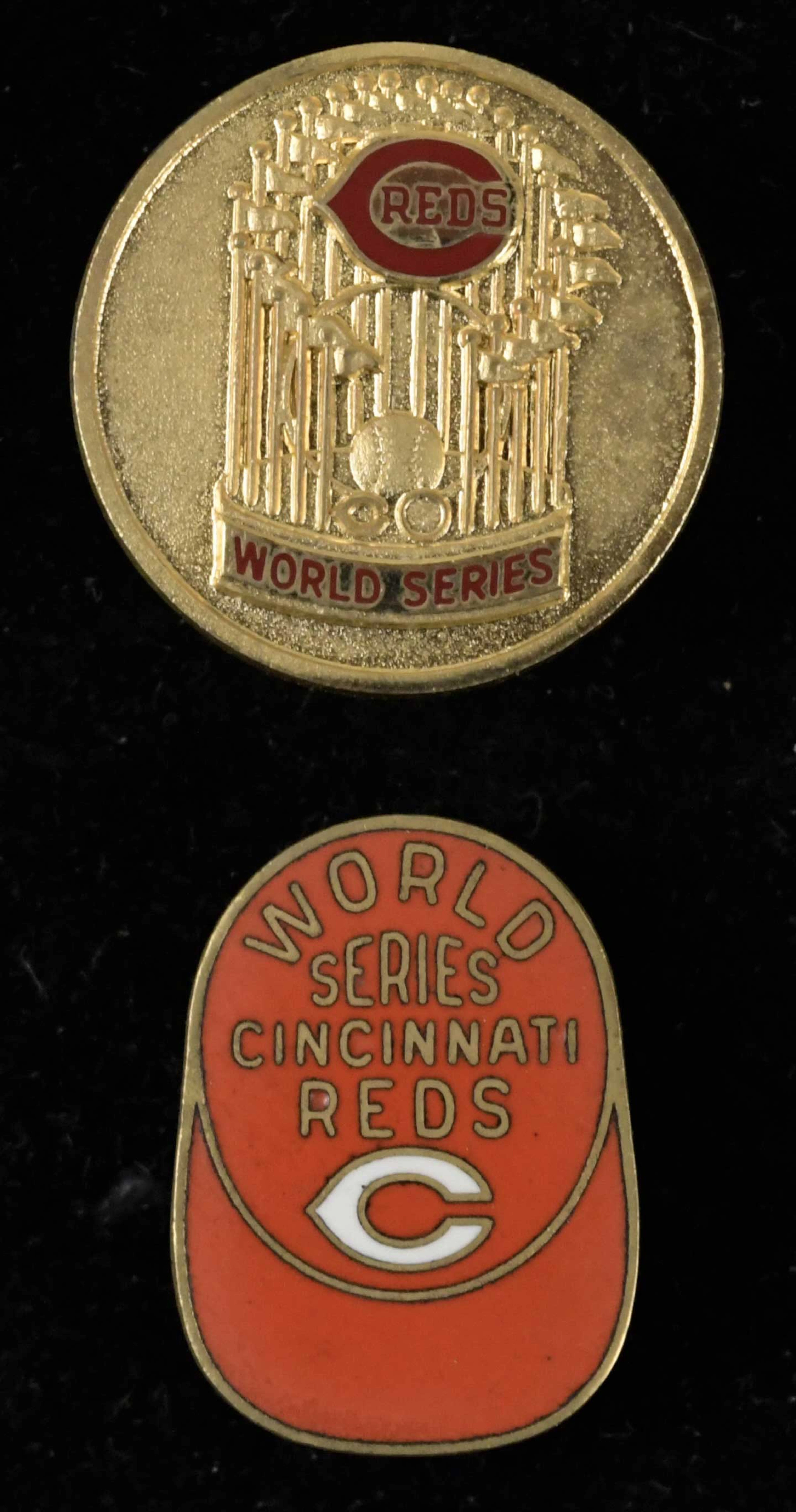 "Cincinnati Reds 1972 and 1976 World Series press pins (EX/MT-NM/MT)