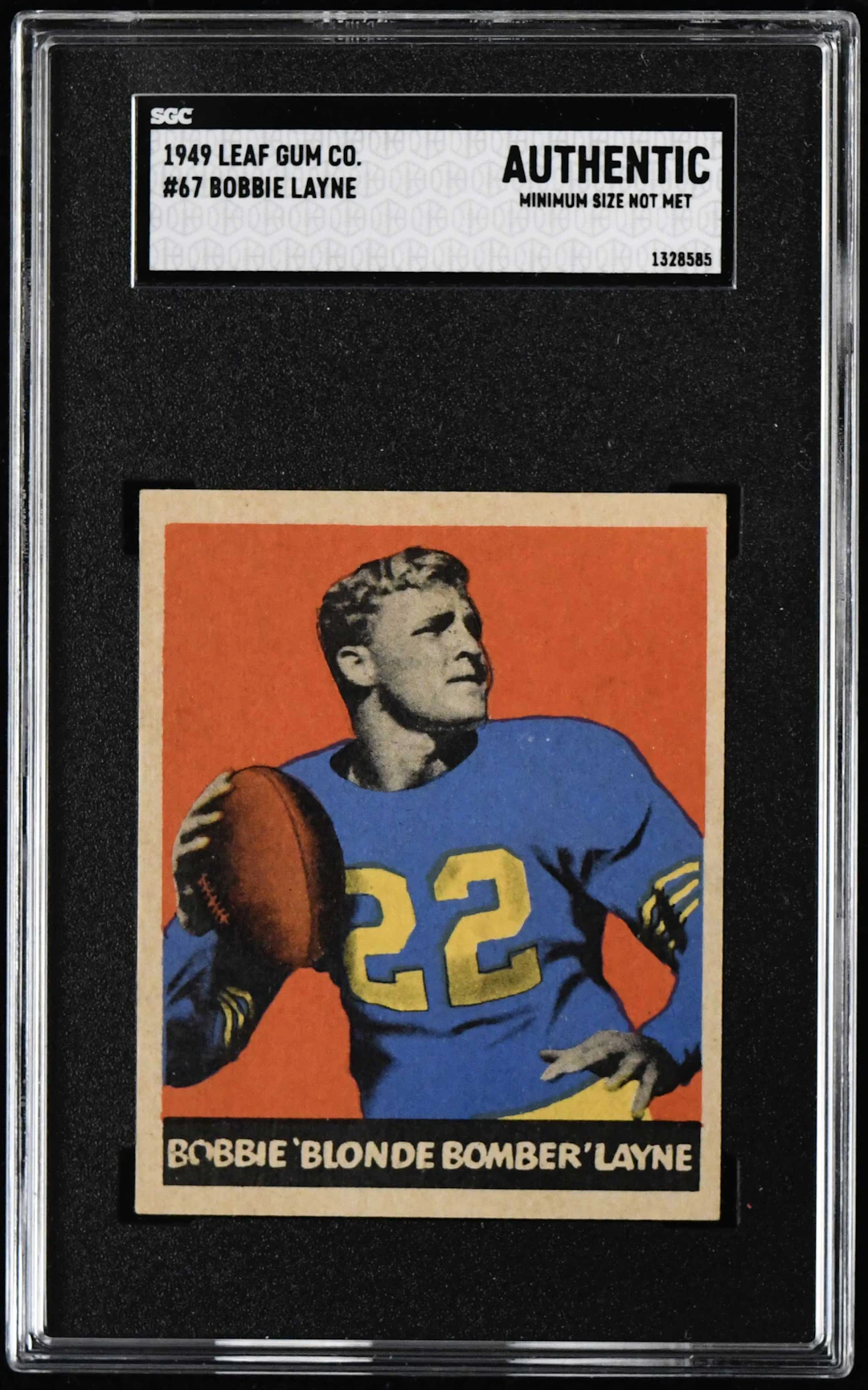 "1949 Leaf #67 Bobby Layne (SGC Authentic; min