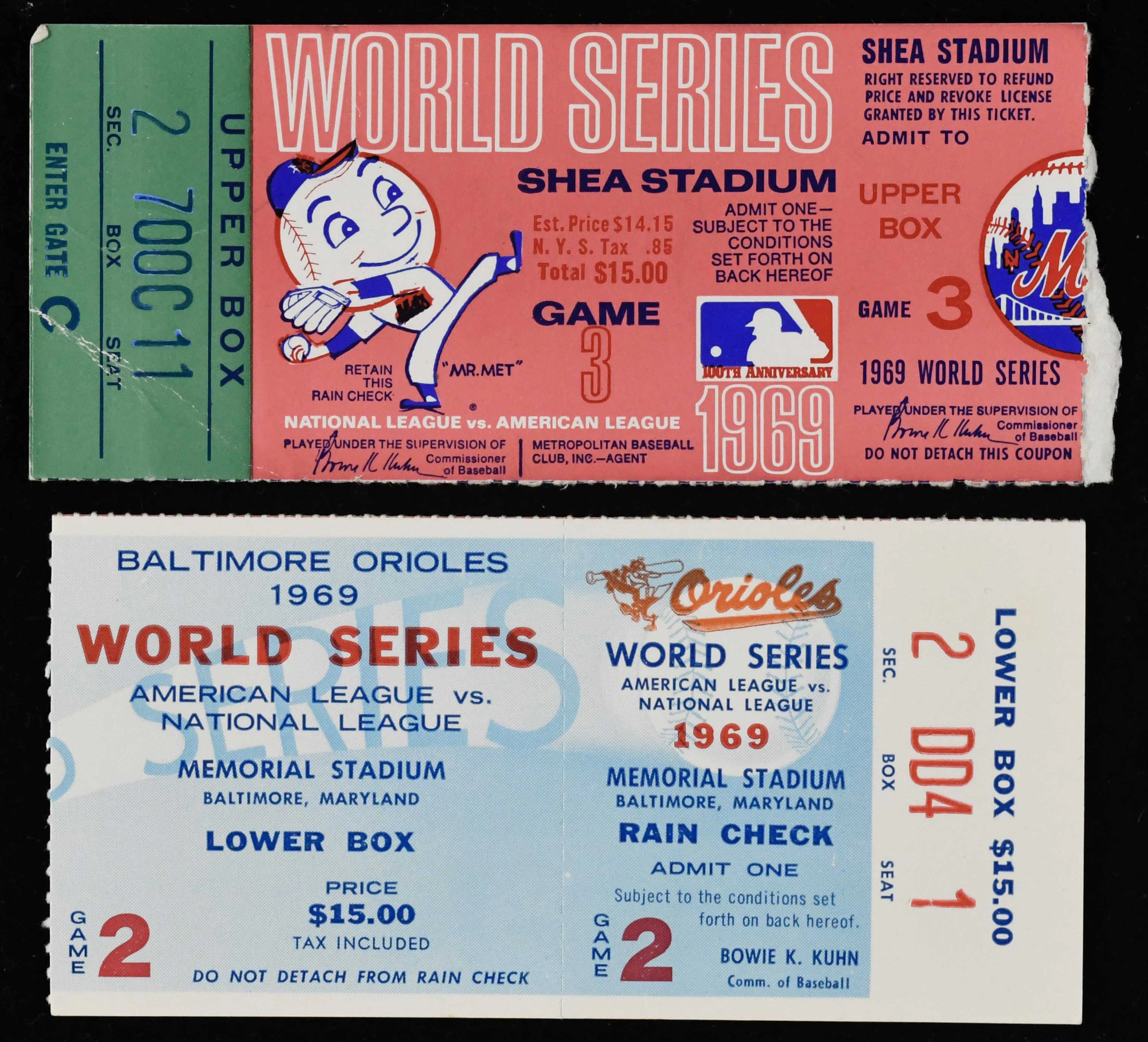 "1969 World Series Games 2 and 3 ticket stubs (GD-EX)