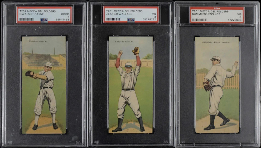 "Lot of (3) PSA-graded 1911 T201 Mecca Double Folders with Ed Walsh