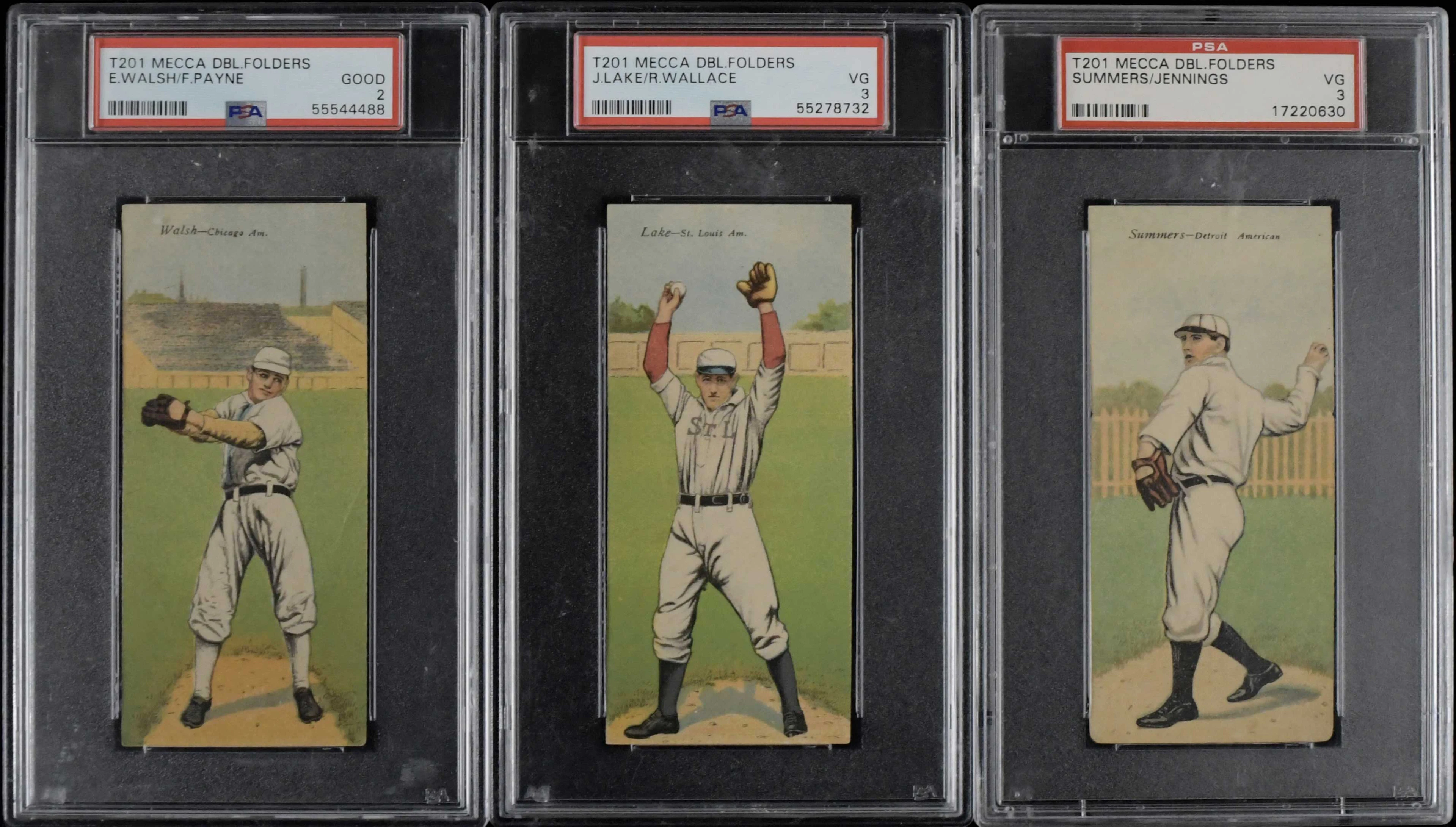 "Lot of (3) PSA-graded 1911 T201 Mecca Double Folders with Ed Walsh